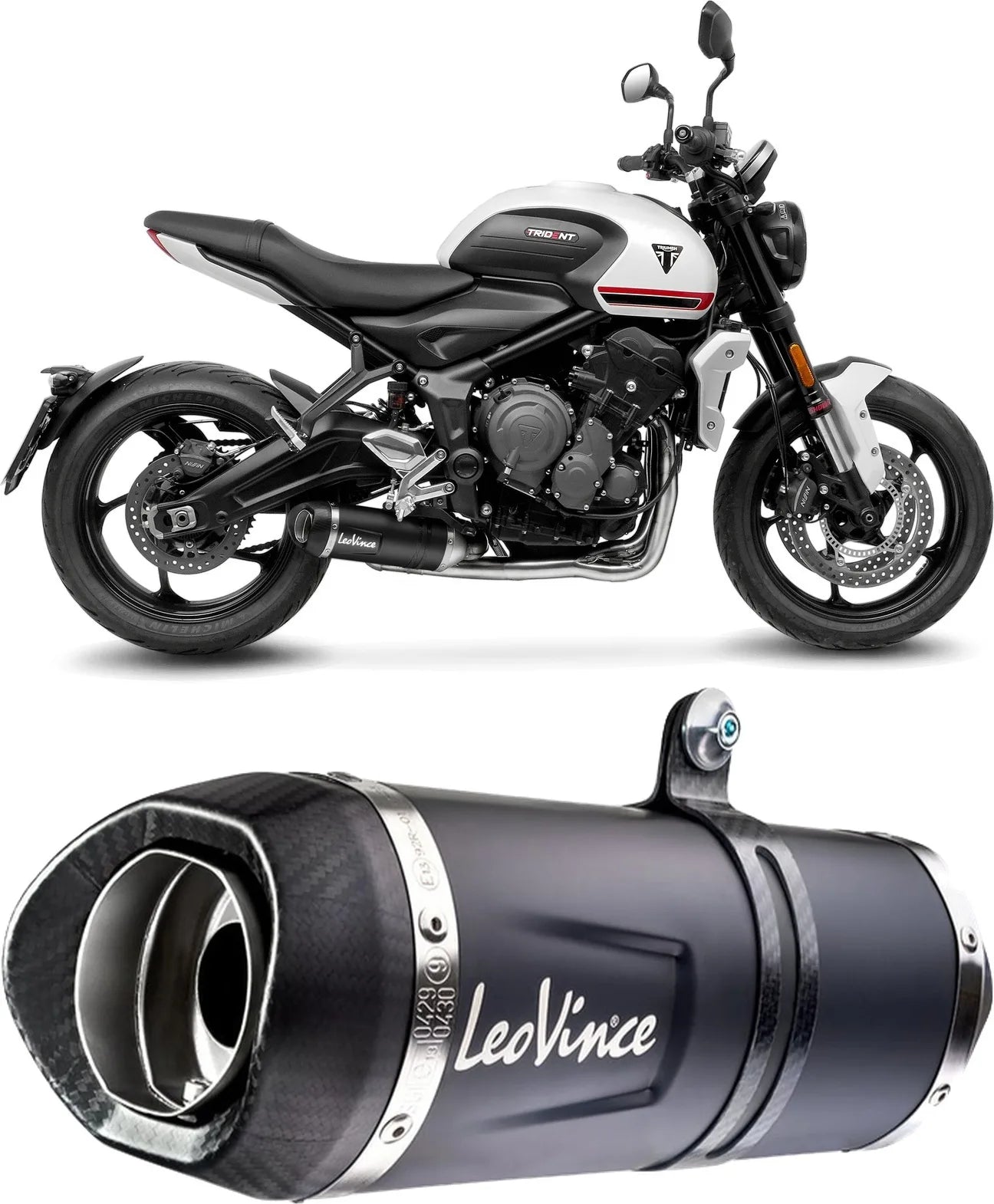 Impianto Di Scarico Completo Catalizzato E Con Omologazione Suono Lv One Evo Acciaio Nero Fondello Carbonio - Leovince Compatibile Con Triumph Trident 660 (2021-2024)