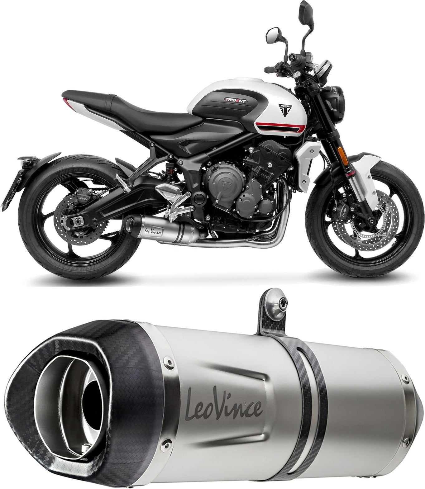 Complete Catalytic Exhaust System With Sound Certification Lv One Evo Stainless Steel Carbon Fiber End Cap - Leovince Compatible With Triumph Trident 660 (2021-2024)