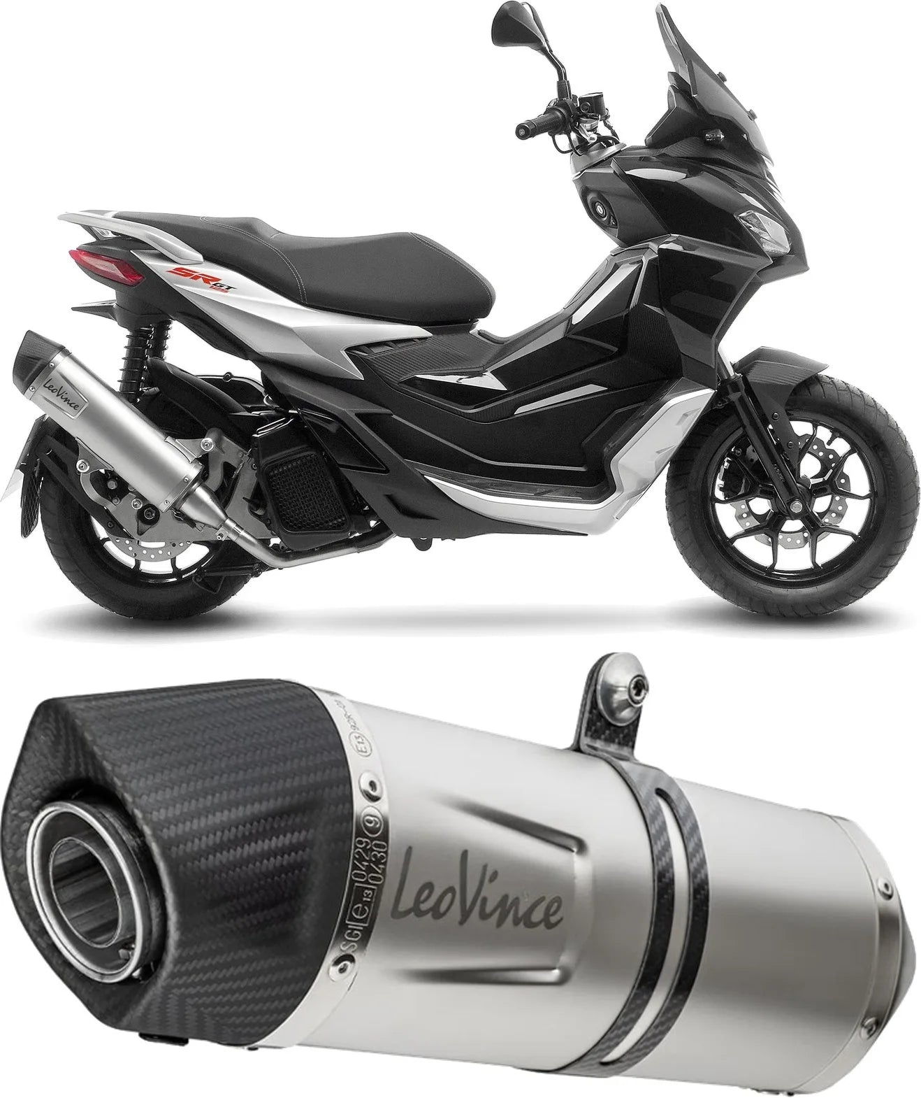 Terminale Di Scarico Con Omologazione Suono Lv One Evo Acciaio Fondello Carbonio - Leovince Compatibile Con Aprilia Sr Gt 125 - Sport (2022-2024)