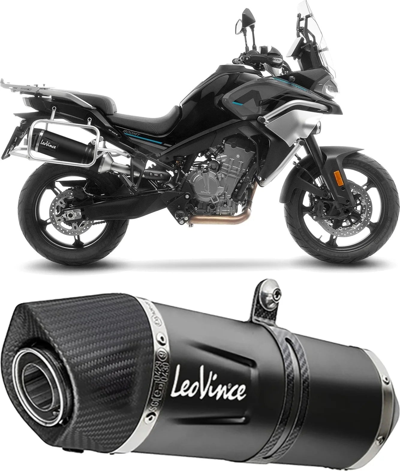 Terminale Di Scarico Con Omologazione Suono Lv One Evo Acciaio Nero Fondello Carbonio - Leovince Compatibile Con Cfmoto 800 Mt Explore (2022-2024)