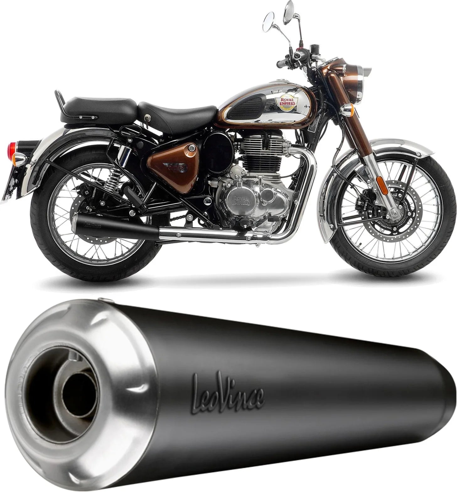 Terminale Di Scarico Con Omologazione Suono Classic Racer Acciaio Nero Fondello Acciaio - Leovince Compatibile Con Royal Enfield Meteor 350 (2021-2024)