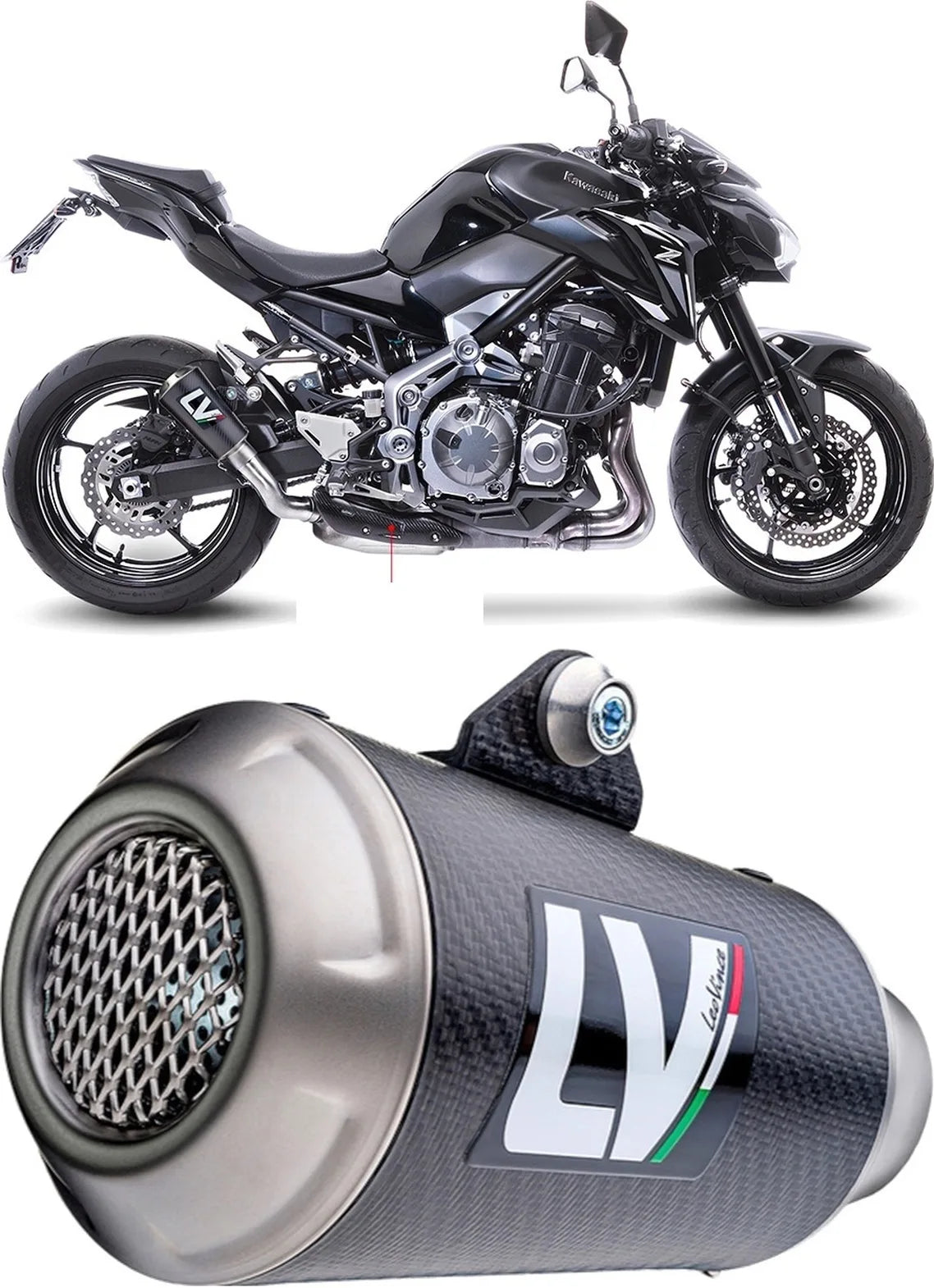 Terminale Di Scarico Con Omologazione Suono Lv-10 Carbonio Fondello Acciaio - Leovince Compatibile Con Kawasaki Z 900 (2017-2019)