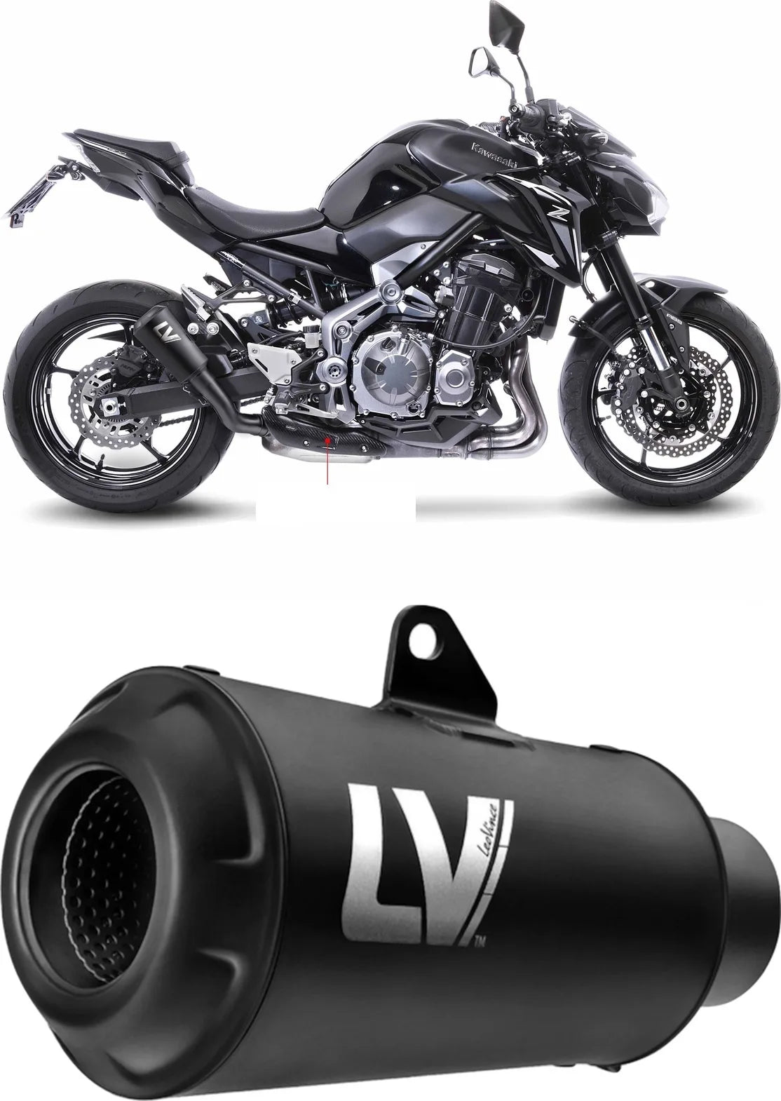 Terminale Di Scarico Con Omologazione Suono Lv-10 Acciaio Full Nero Fondello Acciaio Nero - Leovince Compatibile Con Kawasaki Z 900 (2017-2019)