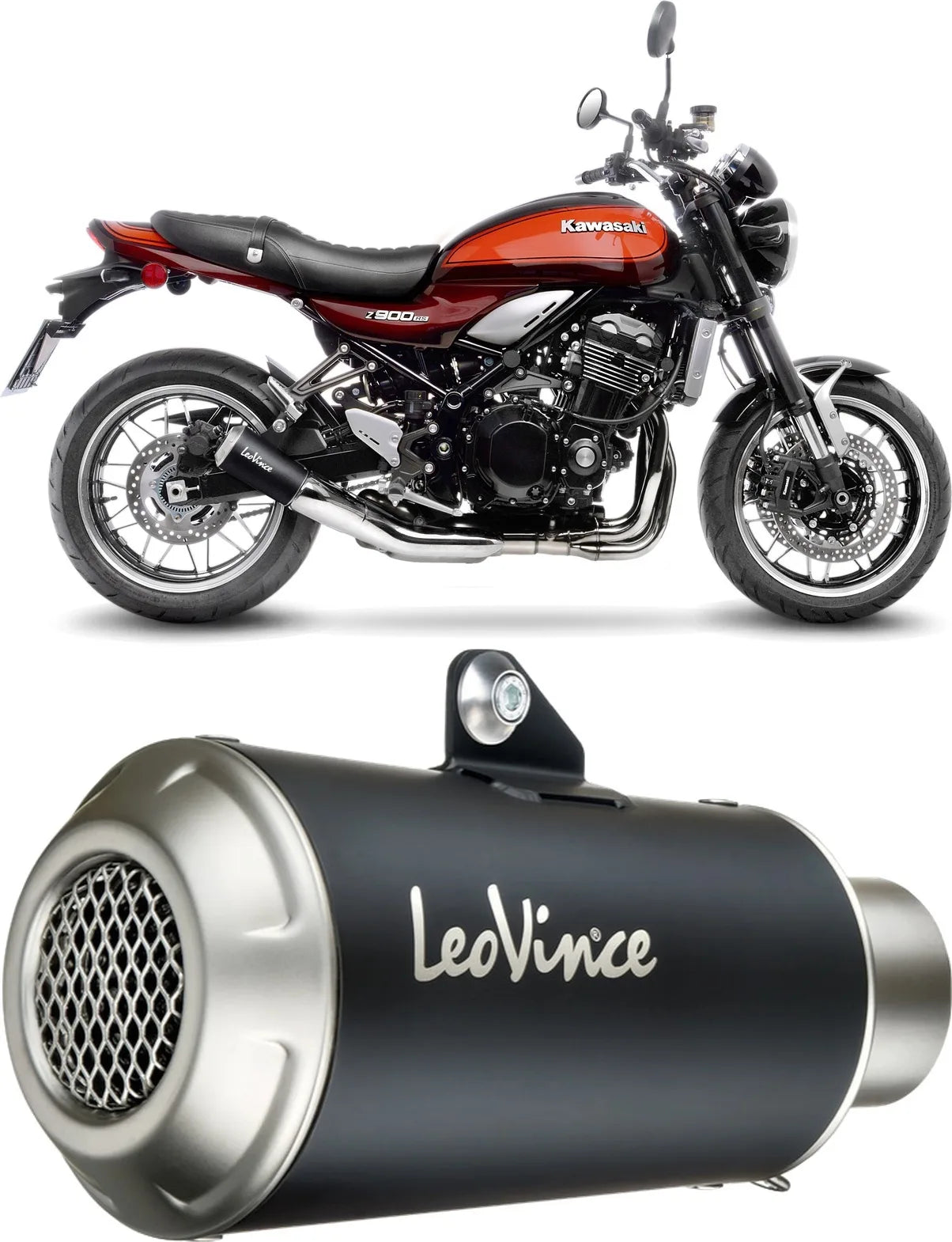 Terminale Di Scarico Con Omologazione Suono Lv-10 Acciaio Nero Fondello Acciaio - Leovince Compatibile Con Kawasaki Z 900 Rs (2018-2024)