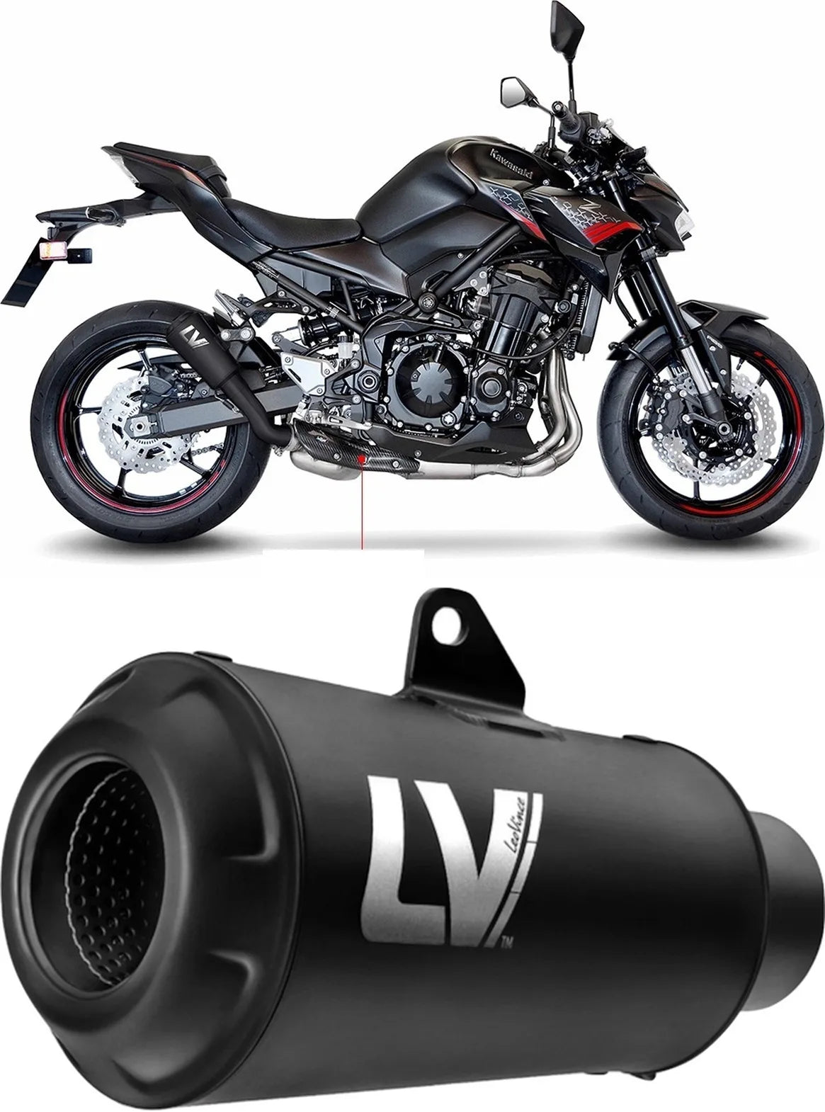 Terminale Di Scarico Con Omologazione Suono Lv-10 Acciaio Full Nero Fondello Acciaio Nero - Leovince Compatibile Con Kawasaki Z 900 (2020-2024)
