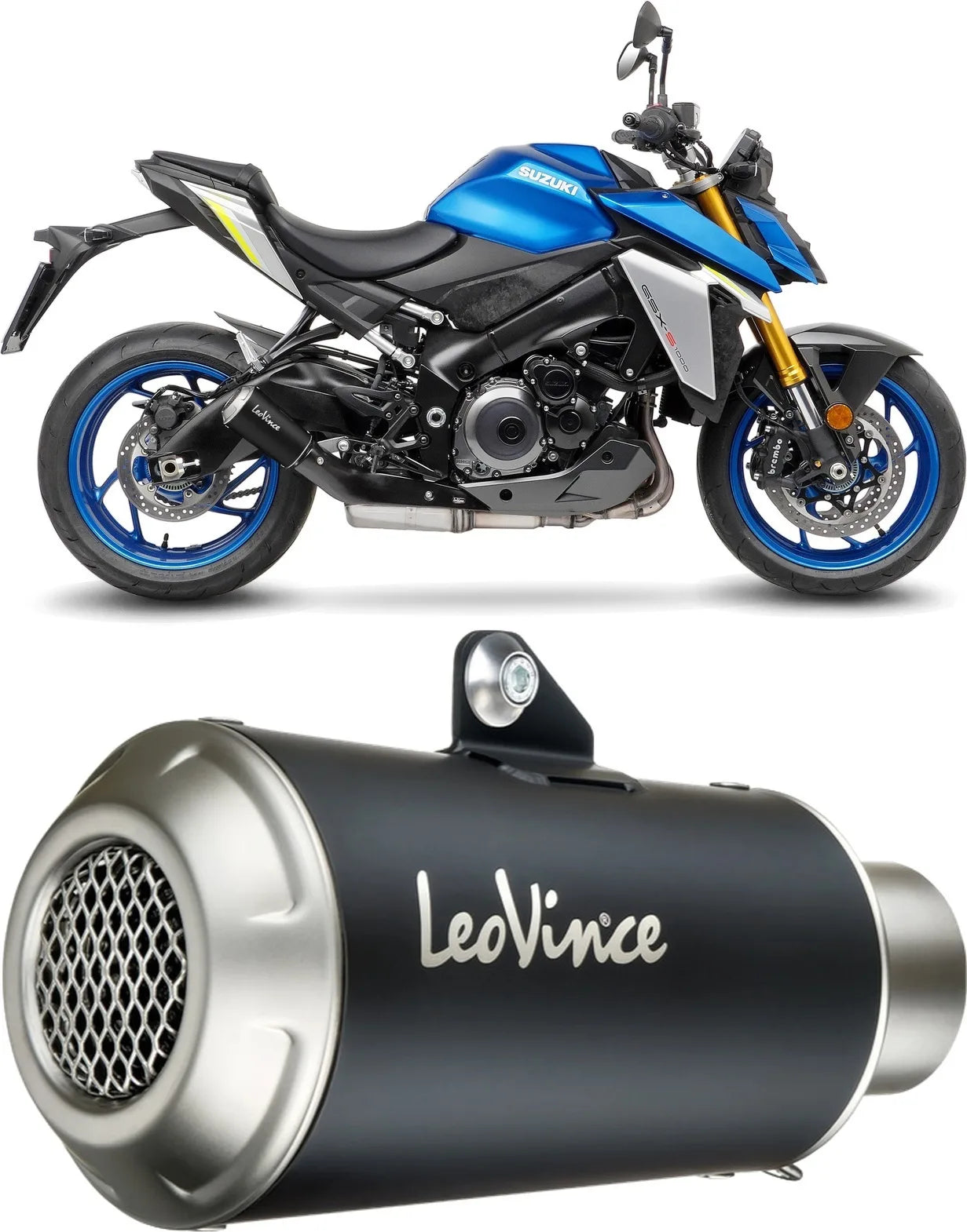 Terminale Di Scarico Con Omologazione Suono Lv-10 Acciaio Nero Fondello Acciaio - Leovince Compatibile Con Suzuki Gsx-S 950 (2021-2023)