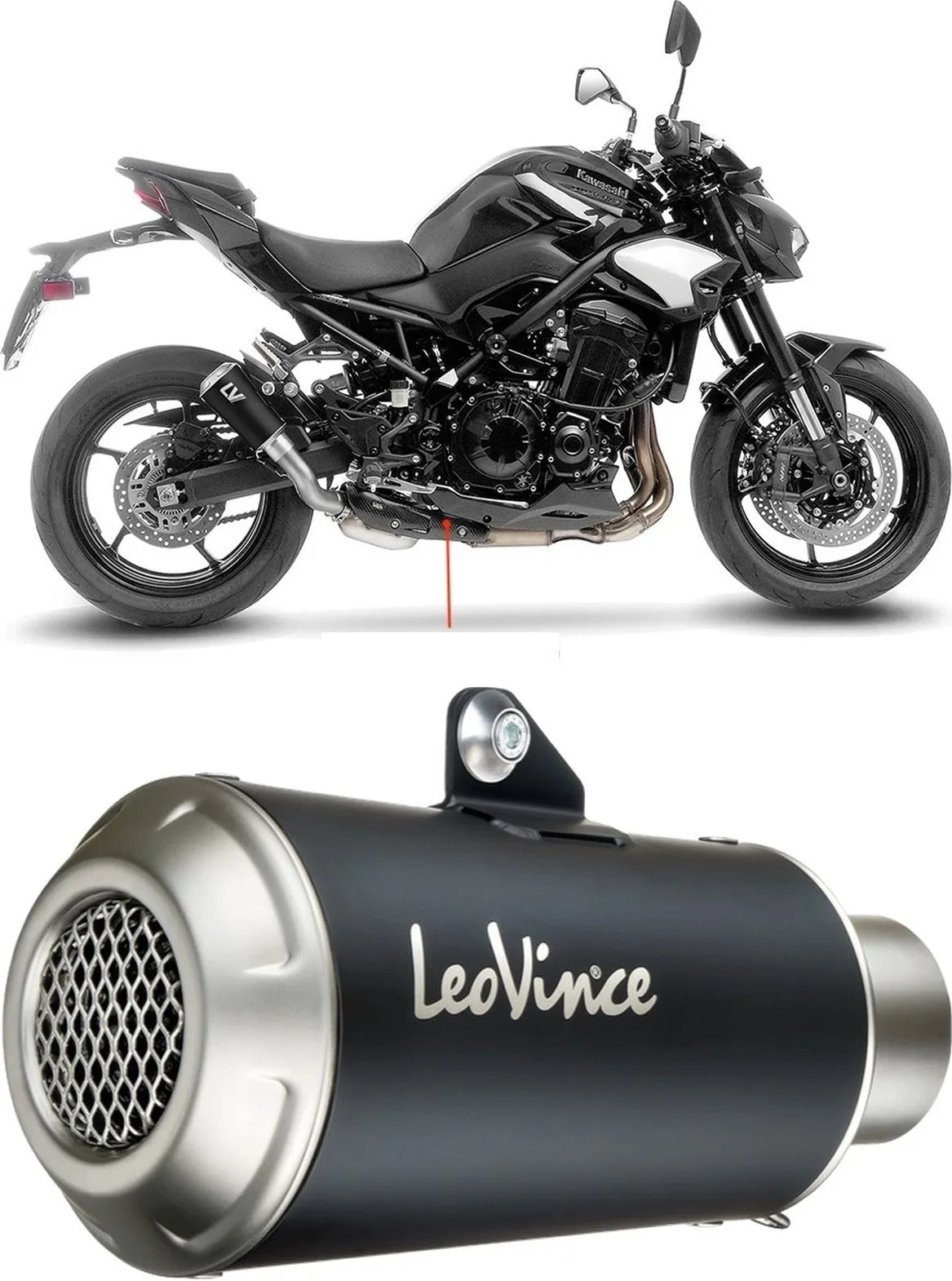 Terminale Di Scarico Con Omologazione Suono Lv-10 Acciaio Nero Fondello Acciaio - Leovince Compatibile Con Kawasaki Z 900 (2025-2026)