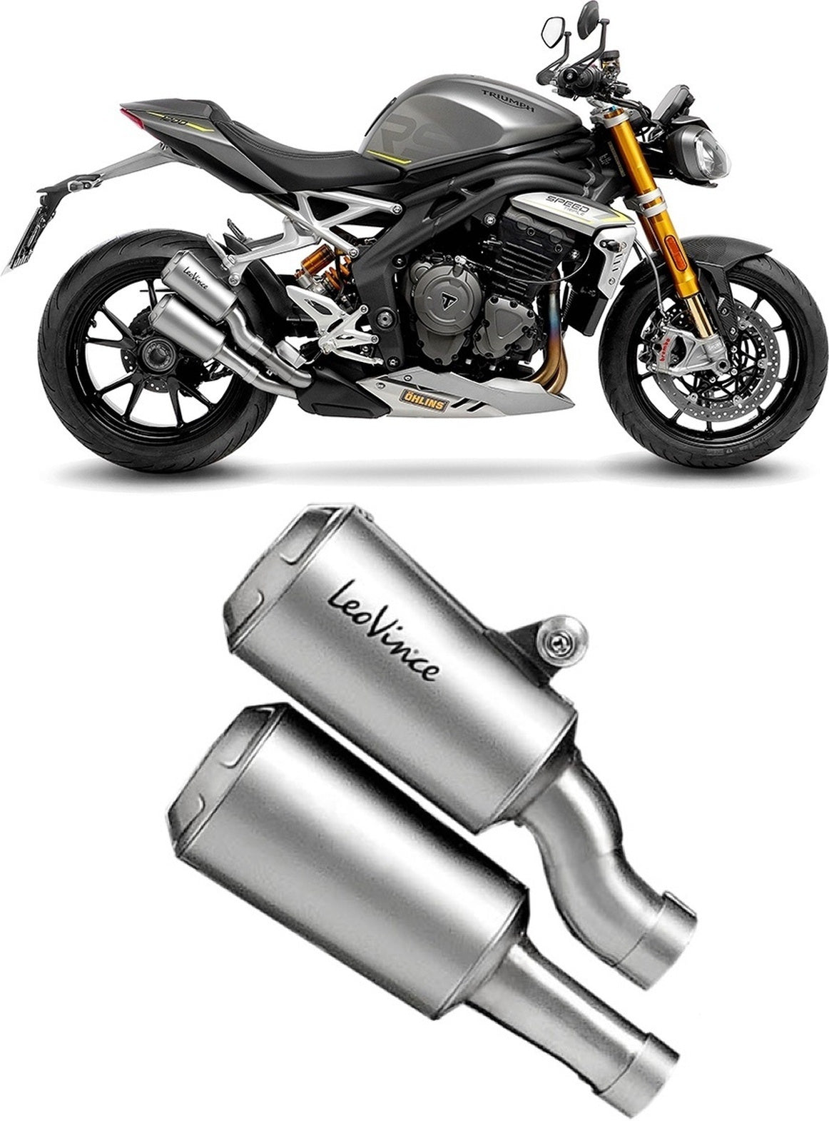 Dual Exhaust System With Sound Certification Lv-10 Stainless Steel Stainless Steel End Cap - Leovince Compatible With Triumph Speed Triple 1200 Rr - Rs - Rx (2025-2026)
