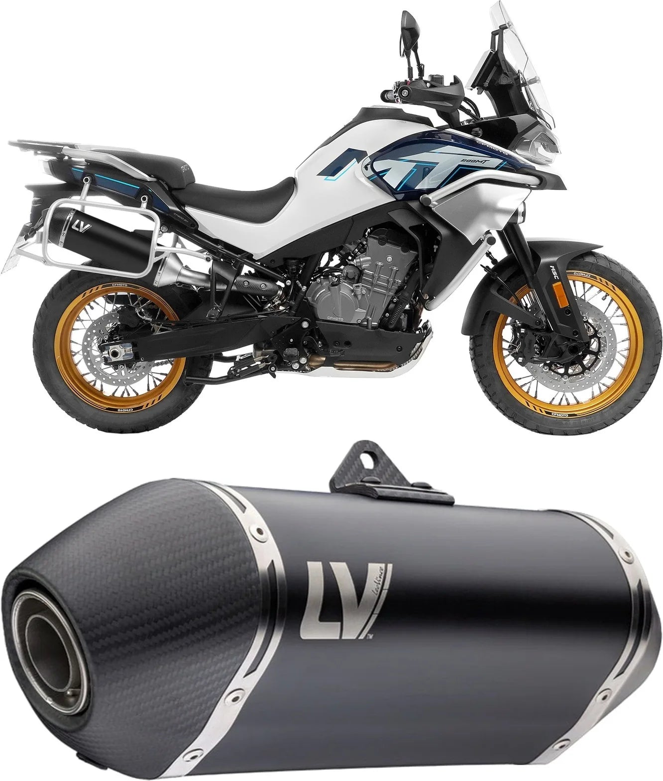 Terminale Di Scarico Con Omologazione Suono Lv-14 Acciaio Nero Fondello Carbonio - Leovince Compatibile Con Cfmoto 800 Mt Explore (2025-2026)