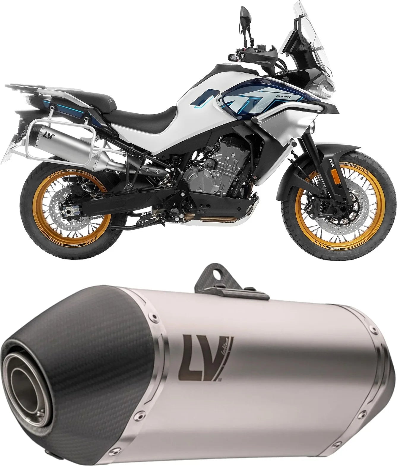 Terminale Di Scarico Con Omologazione Suono Lv-14 Acciaio Fondello Carbonio - Leovince Compatibile Con Cfmoto 800 Mt Explore (2025-2026)