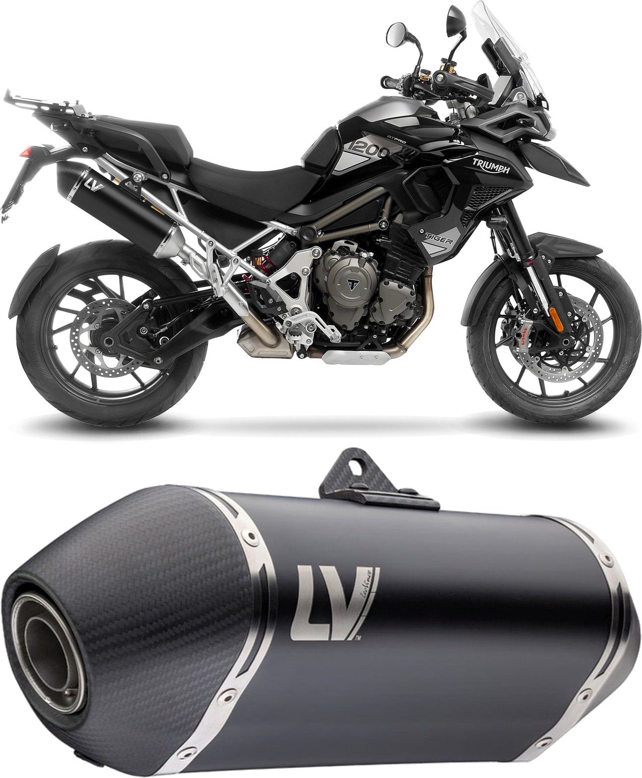 Exhaust Tip With Noise Certification Lv-14 Steel Black Carbon Fiber End Cap - Leovince Compatible With Triumph Tiger 1200 Gt Explorer (2022-2024)