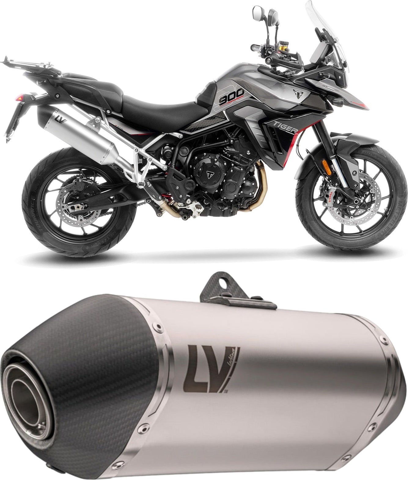 Exhaust Tip With Noise Certification Lv-14 Stainless Steel Carbon Fiber End Cap - Leovince Compatible With Triumph Tiger 900 Rally Pro (2024-2026)