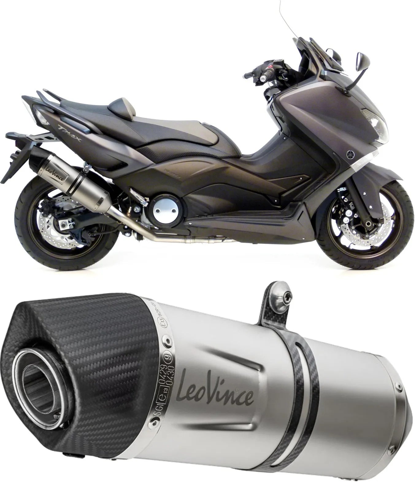 Impianto Di Scarico Completo Catalizzato E Con Omologazione Suono Lv One Evo Acciaio Fondello Carbonio - Leovince Compatibile Con Yamaha Xp 530 T-Max (2012-2016)