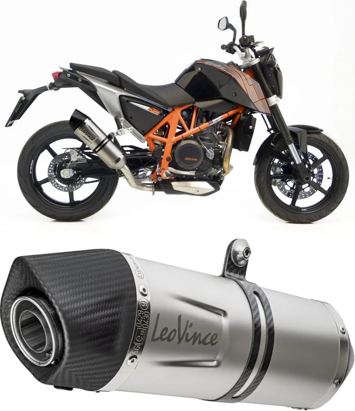 Terminale Di Scarico Con Omologazione Suono Lv One Evo Acciaio Fondello Carbonio - Leovince Compatibile Con Ktm 690 Duke - R (2012-2015)