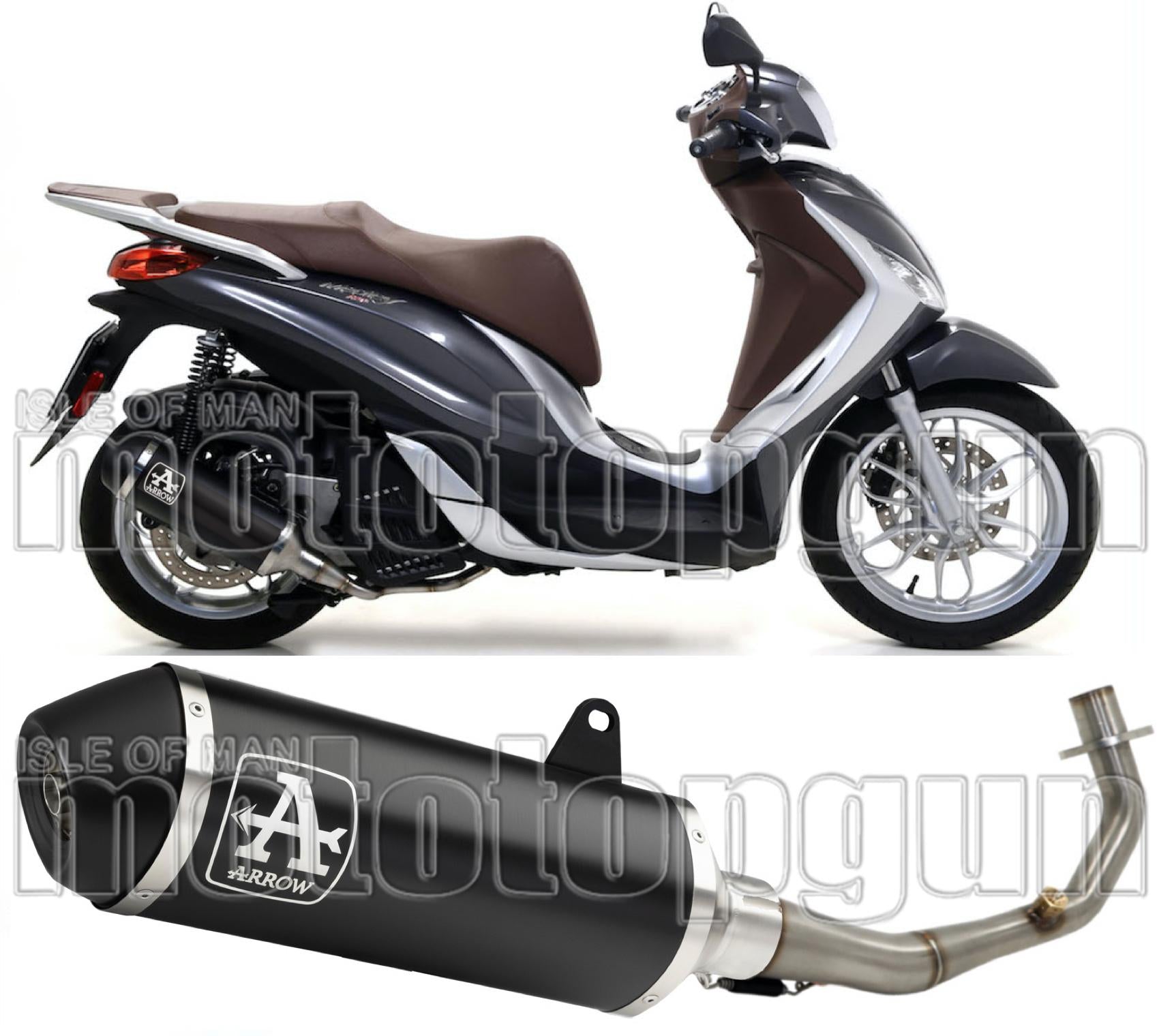 Complete Catalytic Exhaust System With Sound Certification Urban Black Aluminium Stainless Steel Black - Arrow Special Parts Compatible With Piaggio Medley 125 (2016-2019)