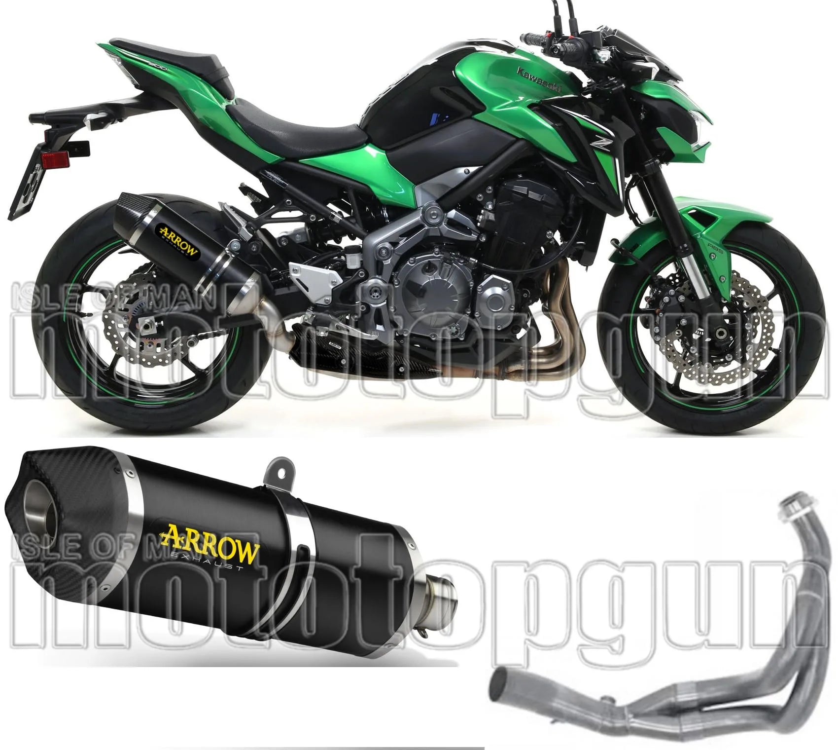 Impianto Di Scarico Completo Non Catalizzato E Con Omologazione Suono Race-Tech Alluminio Nero Carbonio - Arrow Special Parts Compatibile Con Kawasaki Z 900 A2 (2019-2024)