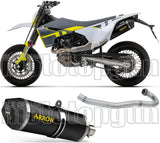 Impianto Di Scarico Completo Non Catalizzato E Con Omologazione Suono Race-Tech Alluminio Nero / Titanio Carbonio - Arrow Special Parts Compatibile Con Husqvarna 701 Supermoto (2021-2024)