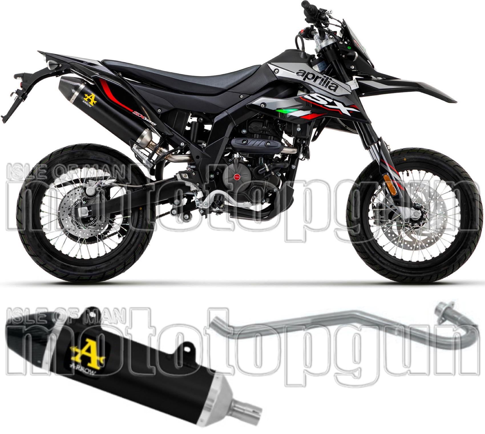 Complete Catalytic Exhaust System With Sound Certification Thunder Black Aluminium Carbon - Arrow Special Parts Compatible With Aprilia Rx - Sx 125 4T (2018-2020)