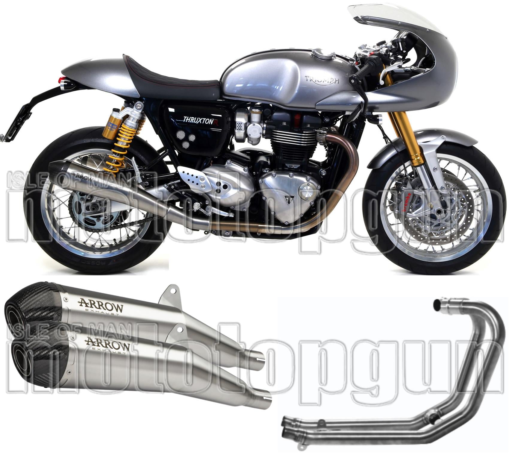 Complete Non-Catalytic Exhaust System With Sound Certification Pro-Racing Nichrom Carbon - Arrow Special Parts Compatible With Triumph Thruxton 1200 (2016-2020)