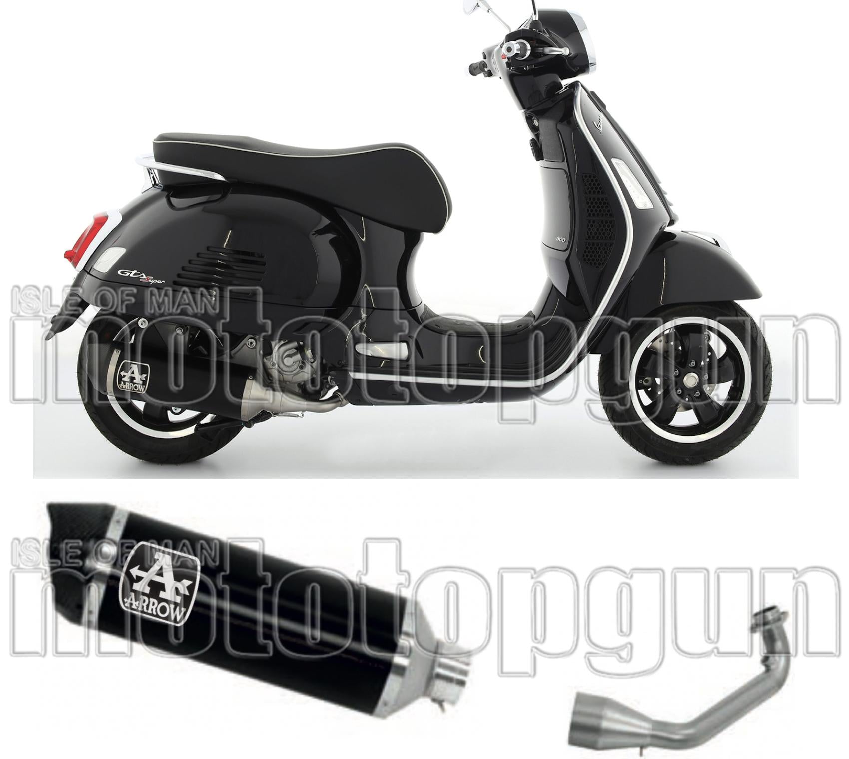 Complete Non-Catalytic Exhaust System With Sound Certification Race-Tech Black Aluminium Carbon - Arrow Special Parts Compatible With Piaggio Vespa Gtv 300 (2023-2024)