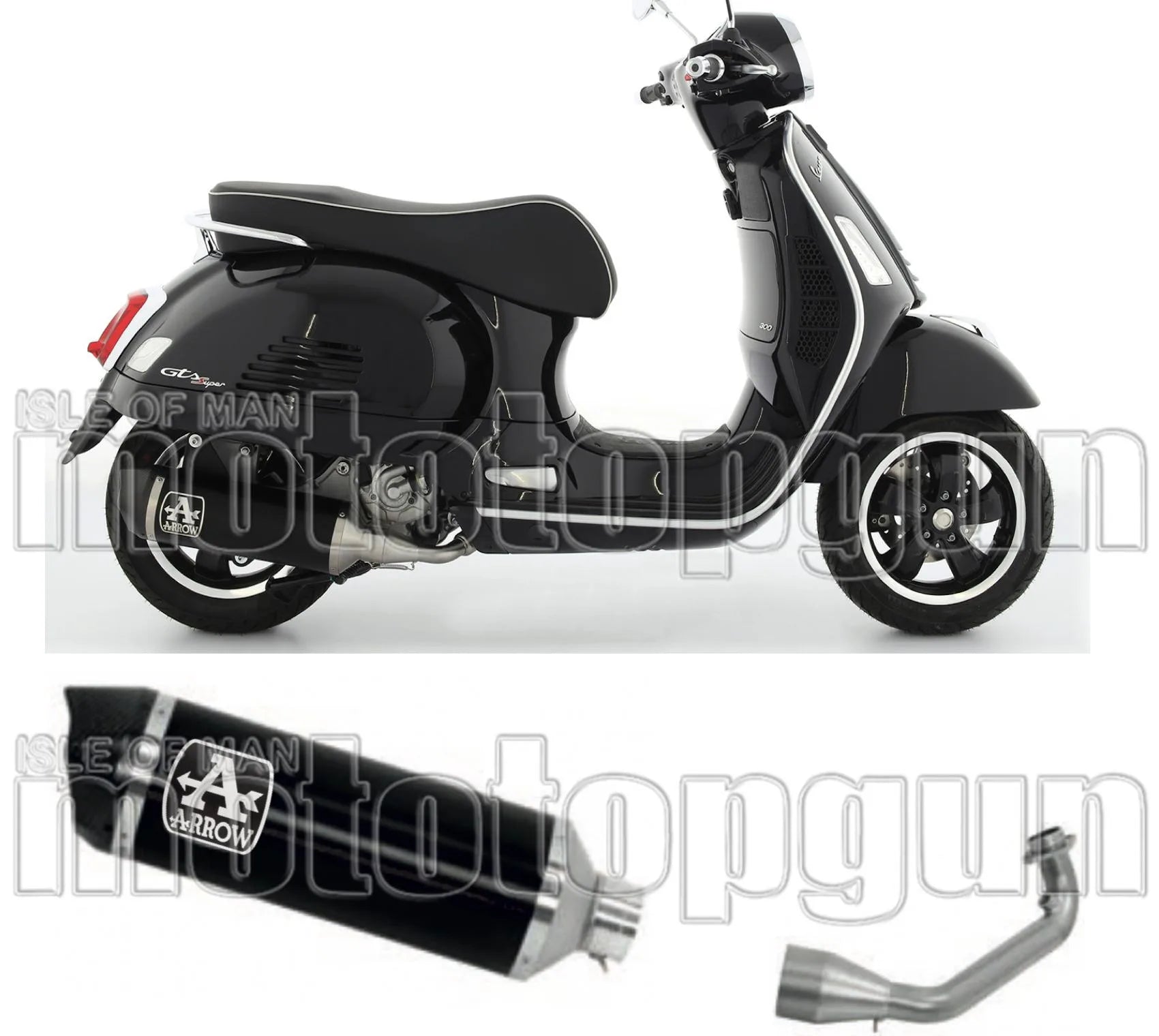 Impianto Di Scarico Completo Non Catalizzato E Con Omologazione Suono Race-Tech Alluminio Nero Carbonio - Arrow Special Parts Compatibile Con Piaggio Vespa Gts 300 (2021-2024)