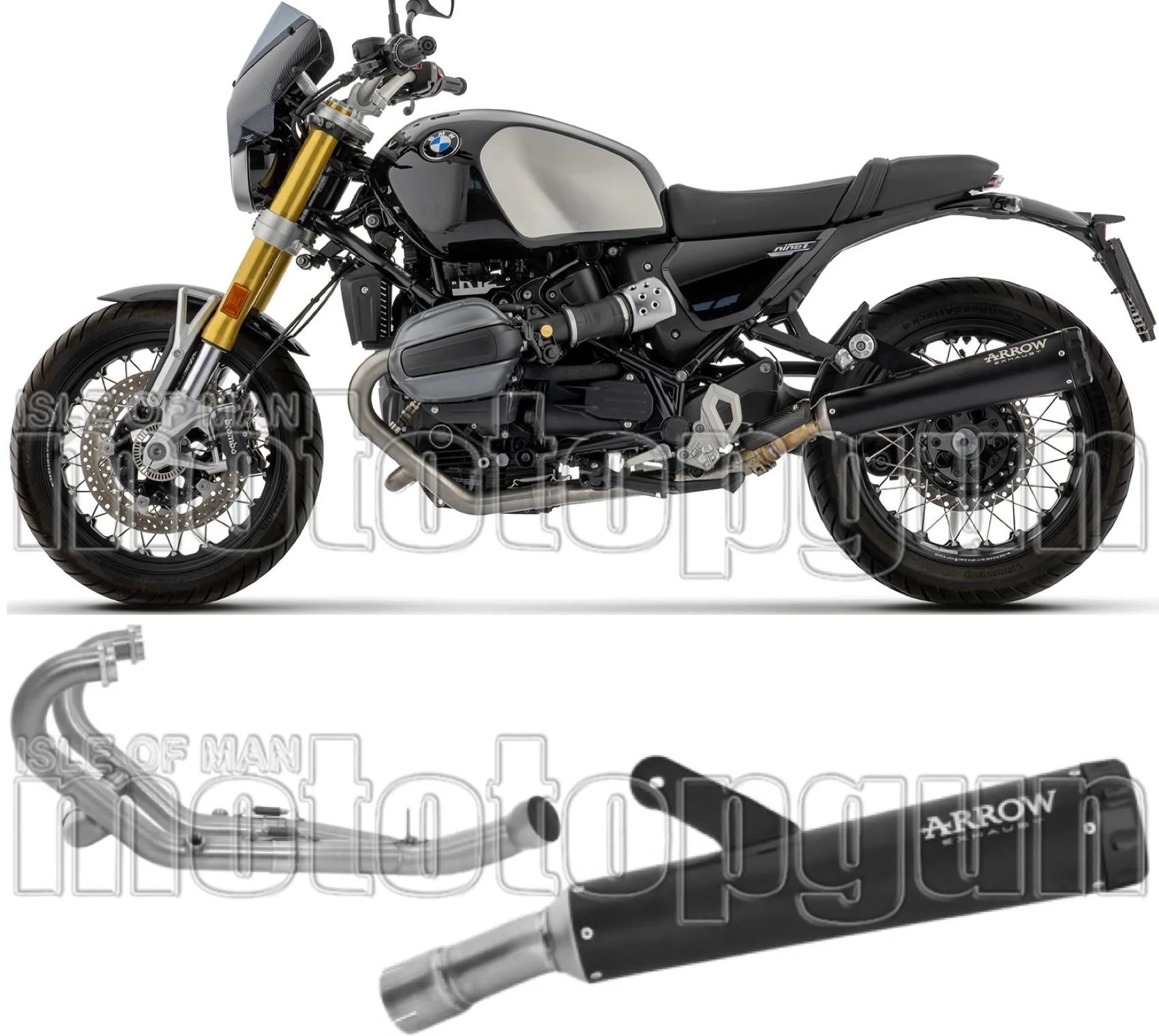 Impianto Di Scarico Completo Non Catalizzato E Con Omologazione Suono Rebel Alluminio Nero - Arrow Special Parts Compatibile Con Bmw R12 Nine T (2024-2026)