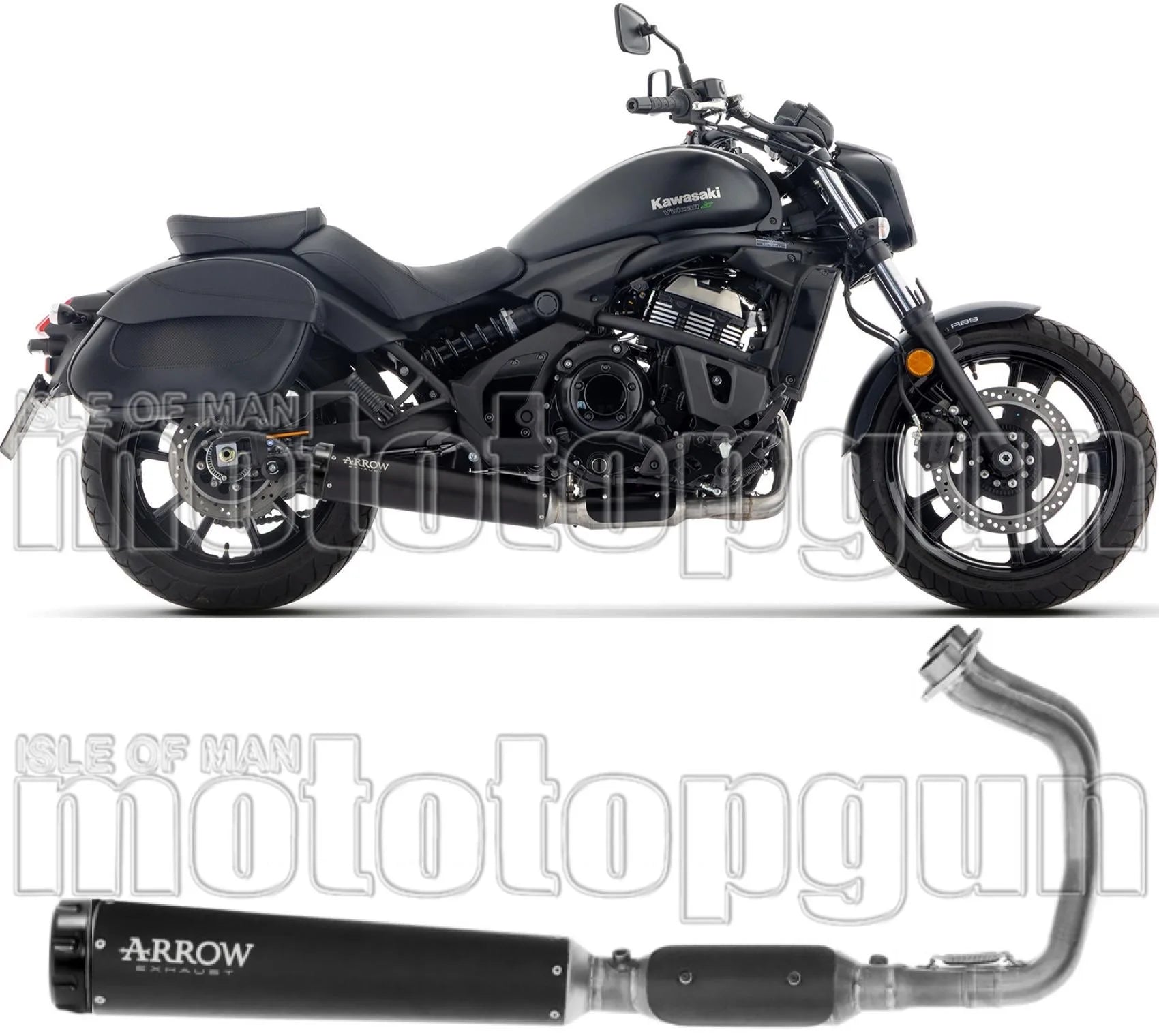 Impianto Di Scarico Completo Catalizzato E Con Omologazione Suono Rebel Inox Nero Fondello Alluminio Nero - Arrow Special Parts Compatibile Con Kawasaki Vulcan 650 S (2025-2026)