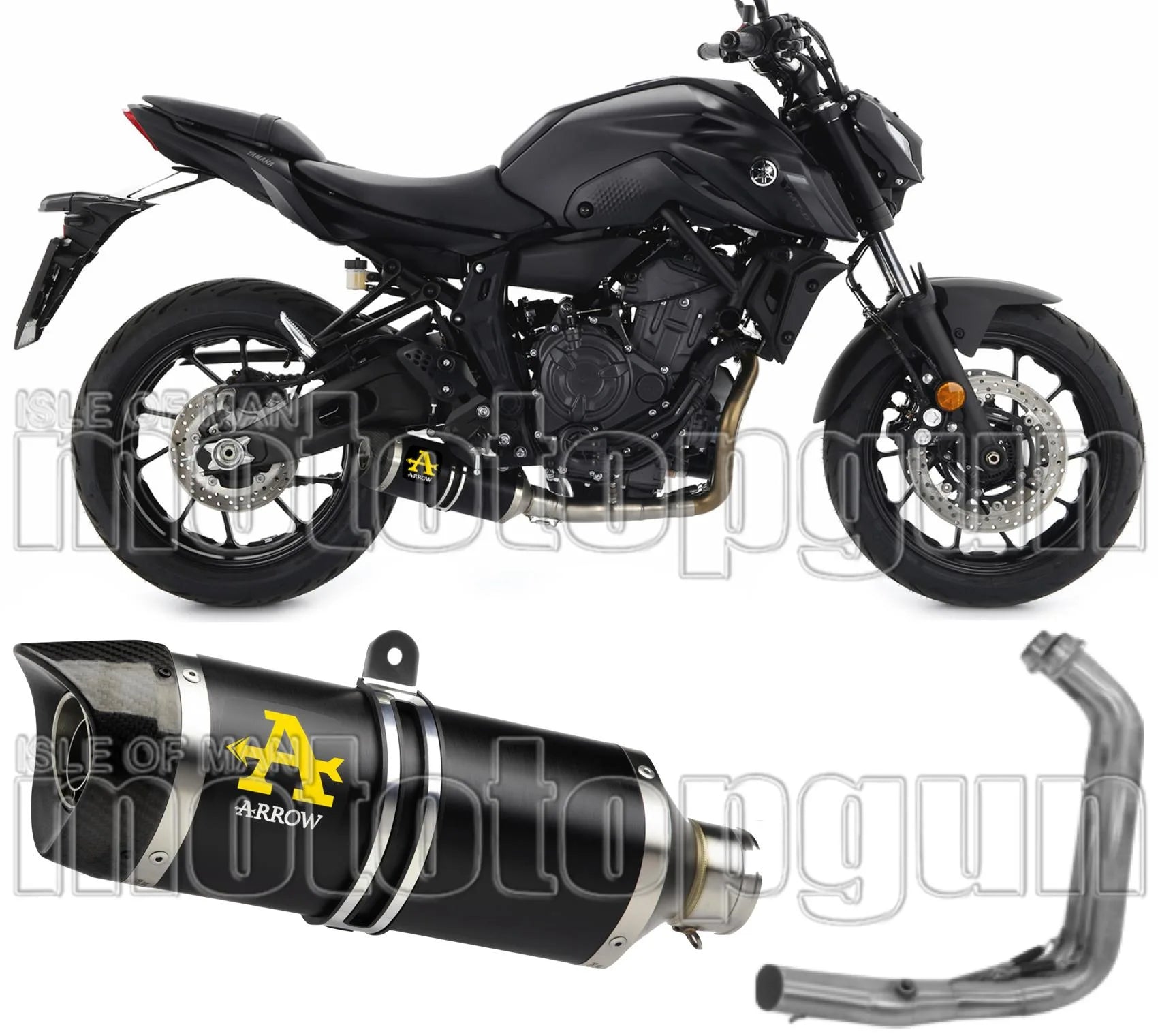 Impianto Di Scarico Completo Non Catalizzato E Con Omologazione Suono Thunder Alluminio Nero Carbonio - Arrow Special Parts Compatibile Con Yamaha Mt-07 (2021-2024)