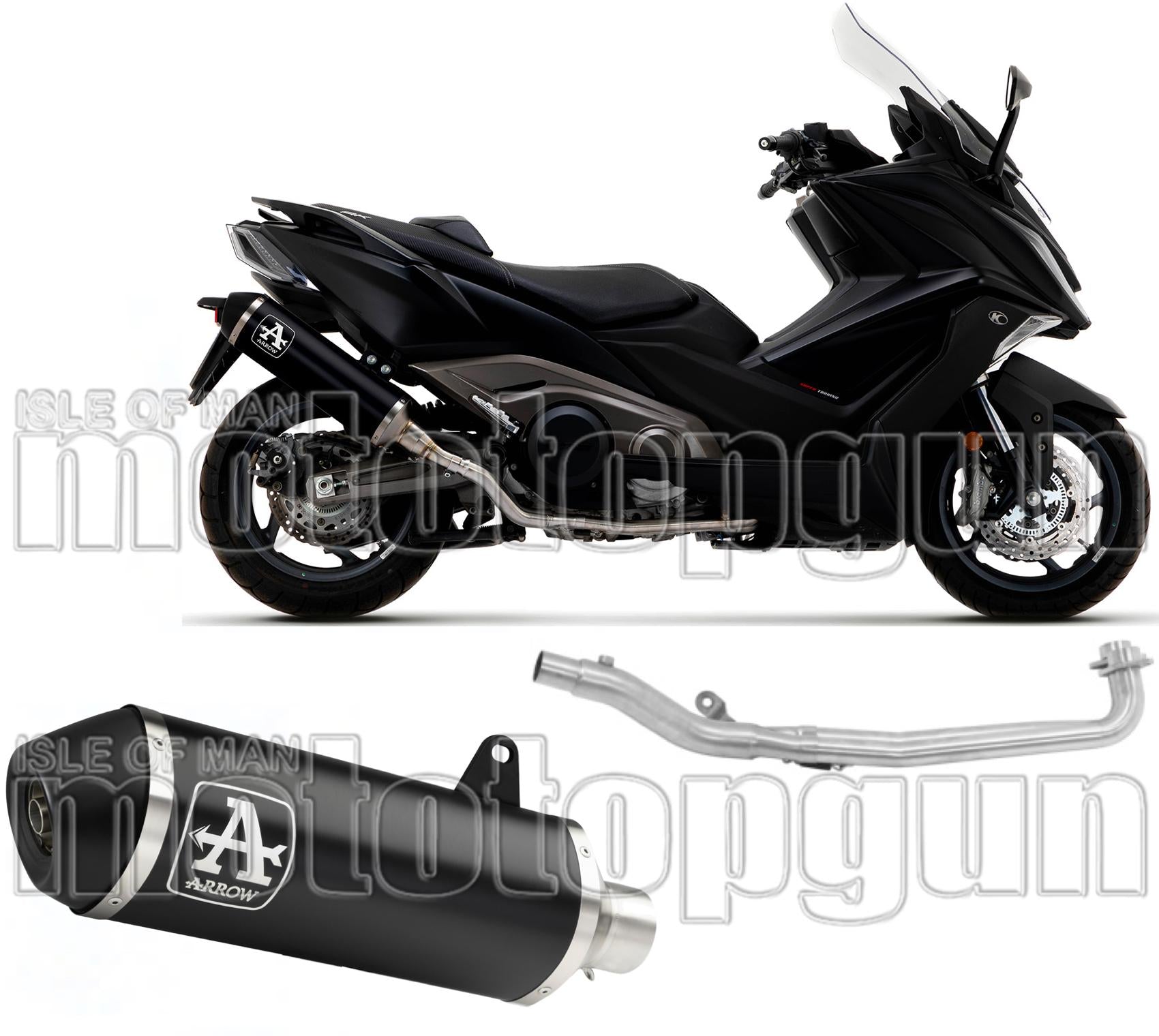 Complete Non-Catalytic Exhaust System With Sound Certification Urban Black Aluminium Stainless Steel - Arrow Special Parts Compatible With Kymco Ak 550 (2021-2026)