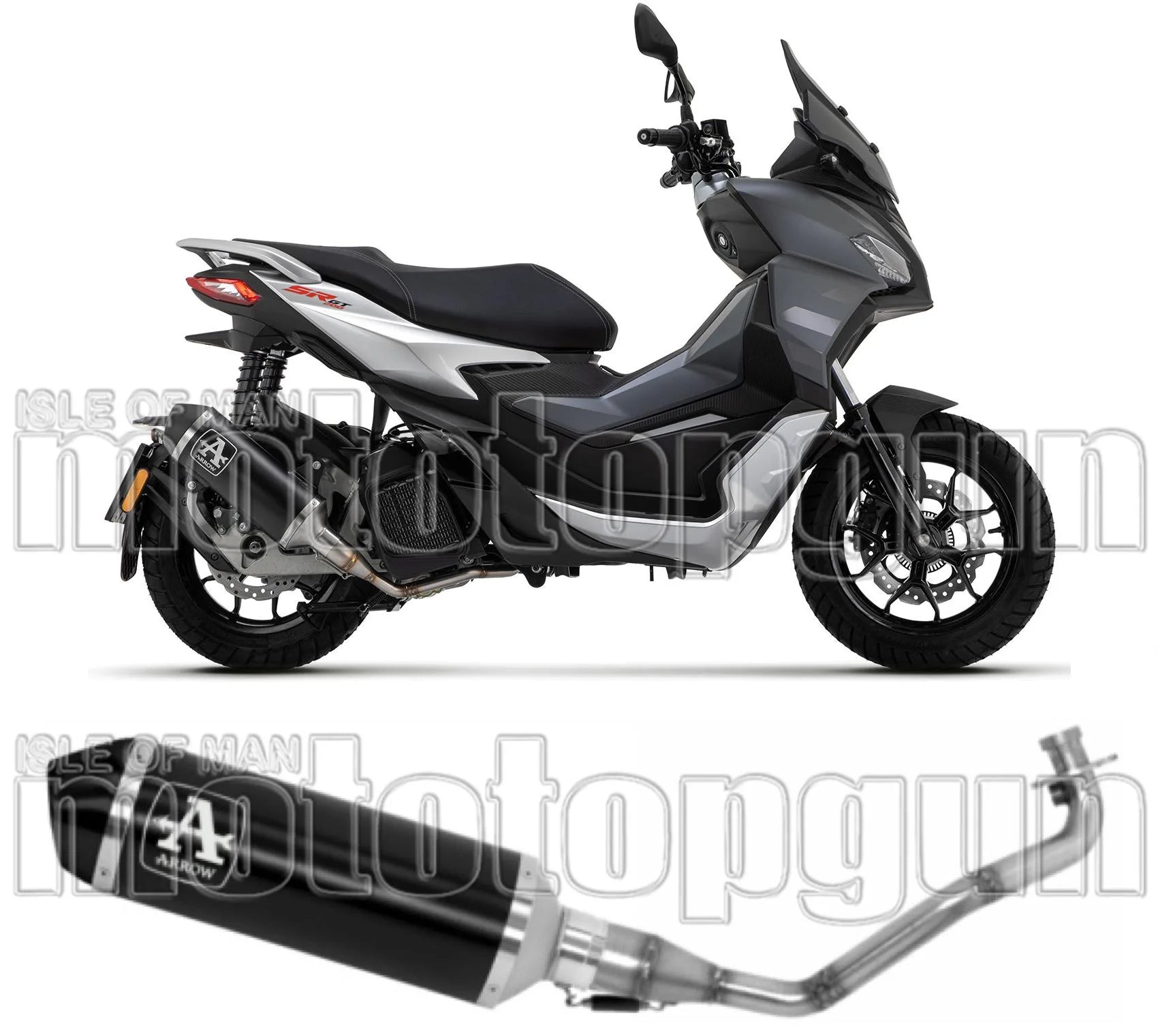Impianto Di Scarico Completo Catalizzato E Con Omologazione Suono Urban Alluminio Nero Acciaio Nero - Arrow Special Parts Compatibile Con Aprilia Sr 200 Gt (2022-2024)