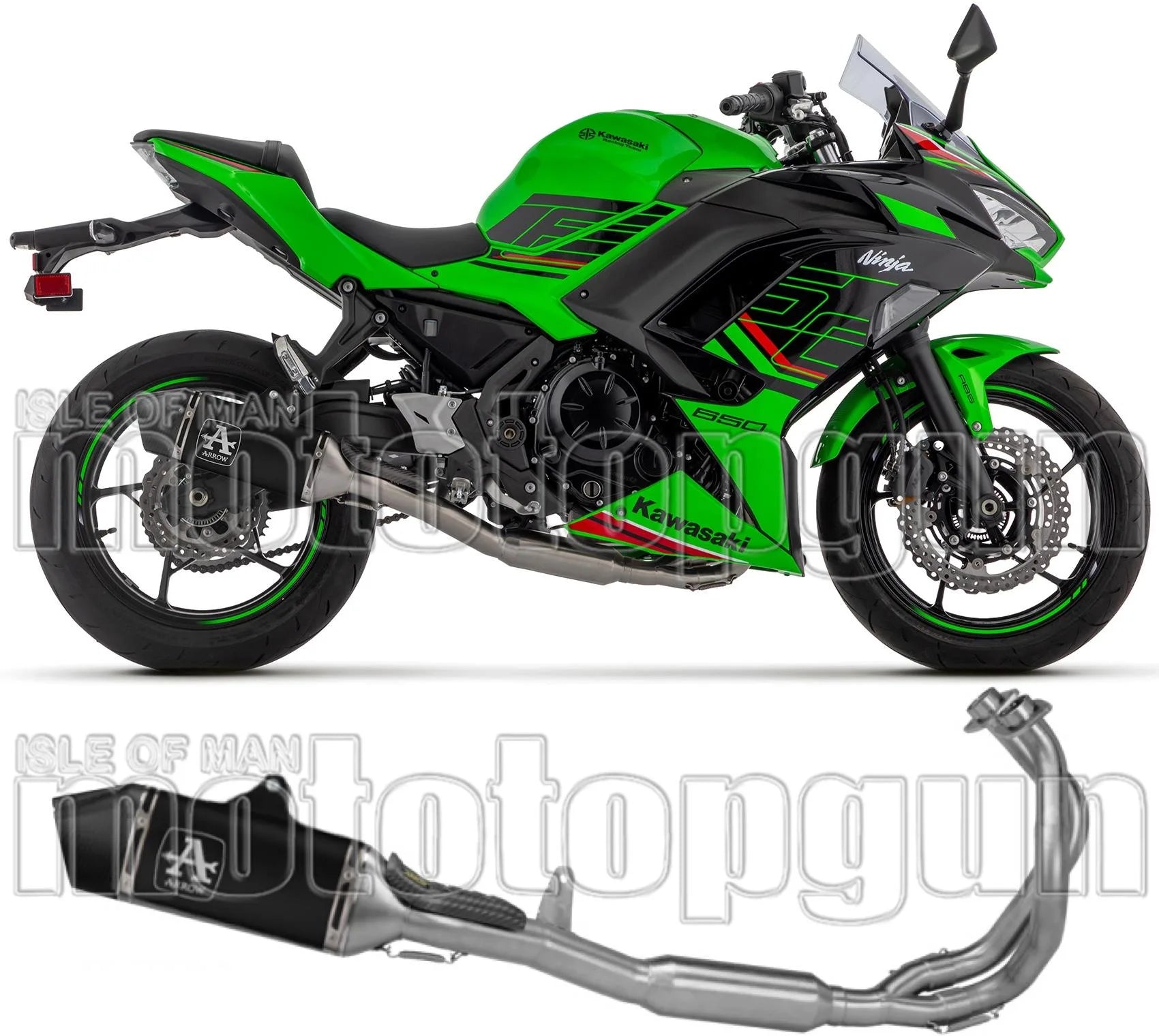 Impianto Di Scarico Completo Catalizzato E Con Omologazione Suono Veloce Alluminio Nero Fondello Carby - Arrow Special Parts Compatibile Con Kawasaki Z 650 35Kw (2024-2026)