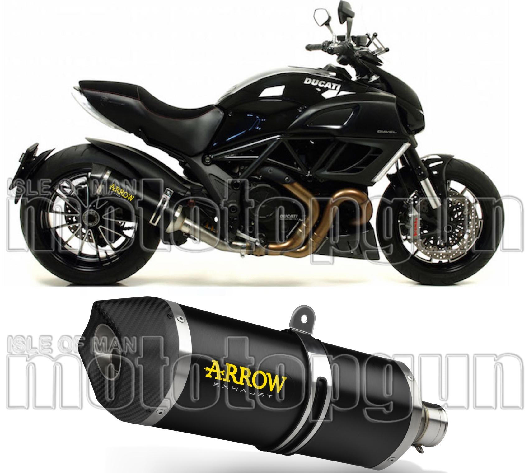 Catalytic Exhaust Tip With Sound Certification Race-Tech Black Aluminium Carbon - Arrow Special Parts Compatible With Ducati Diavel (2011-2016)