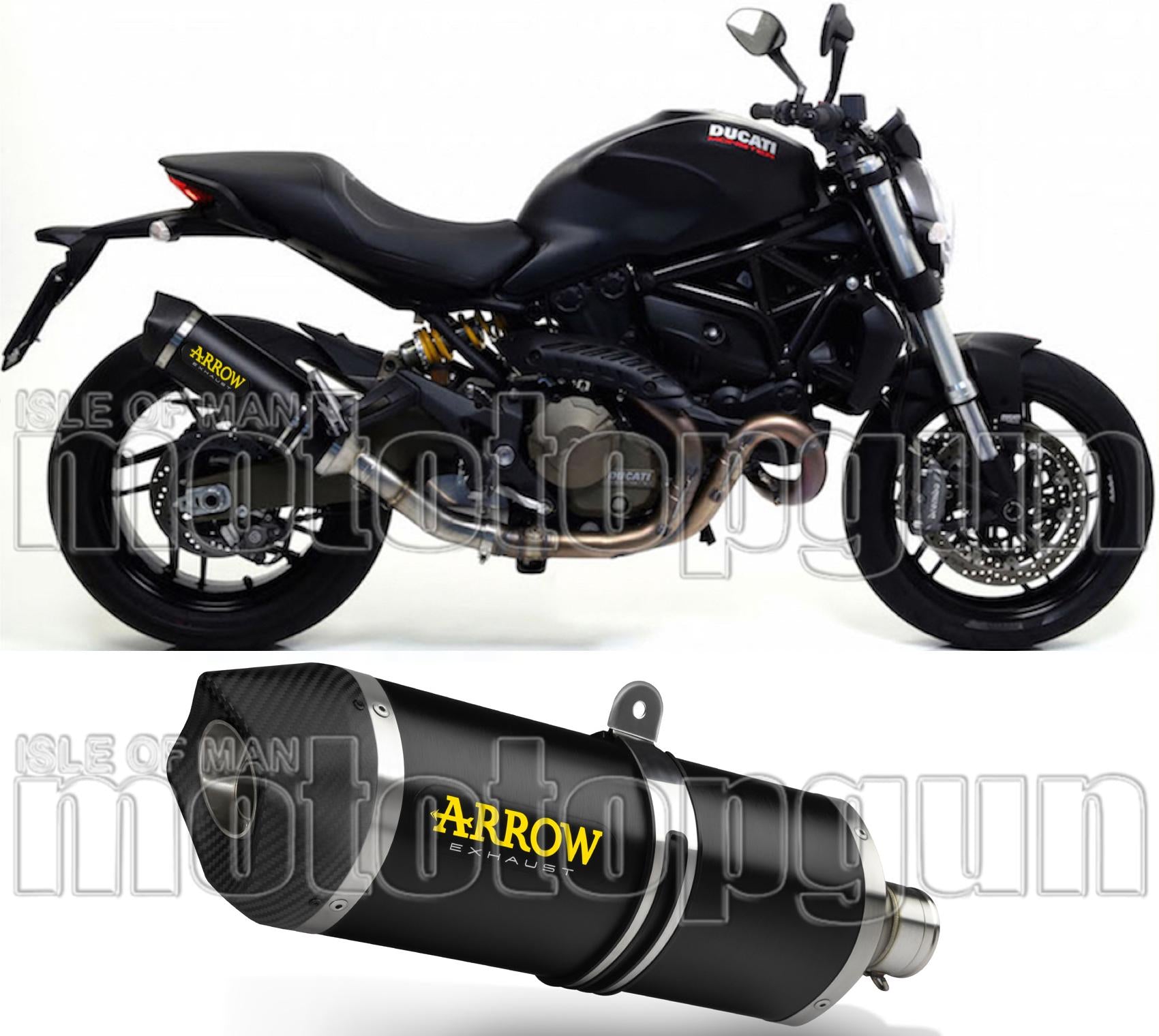 Catalytic Exhaust Tip With Sound Certification Race-Tech Black Aluminium Carbon - Arrow Special Parts Compatible With Ducati Monster 821 (2014-2017)
