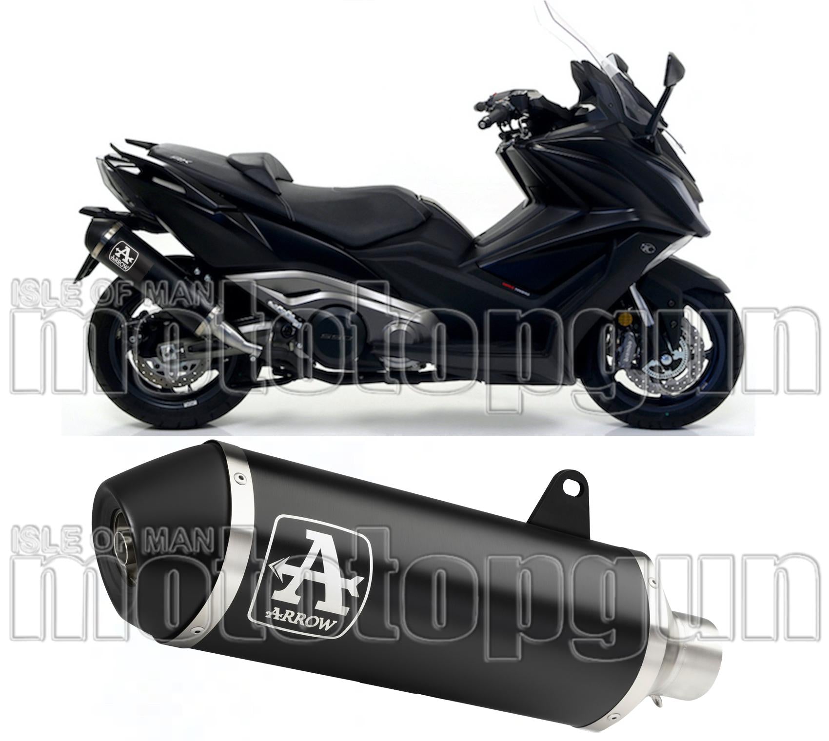 Non-Catalytic Exhaust Tip With Sound Certification Urban Black Aluminium Stainless Steel Black - Arrow Special Parts Compatible With Kymco Ak 550 (2017-2020)