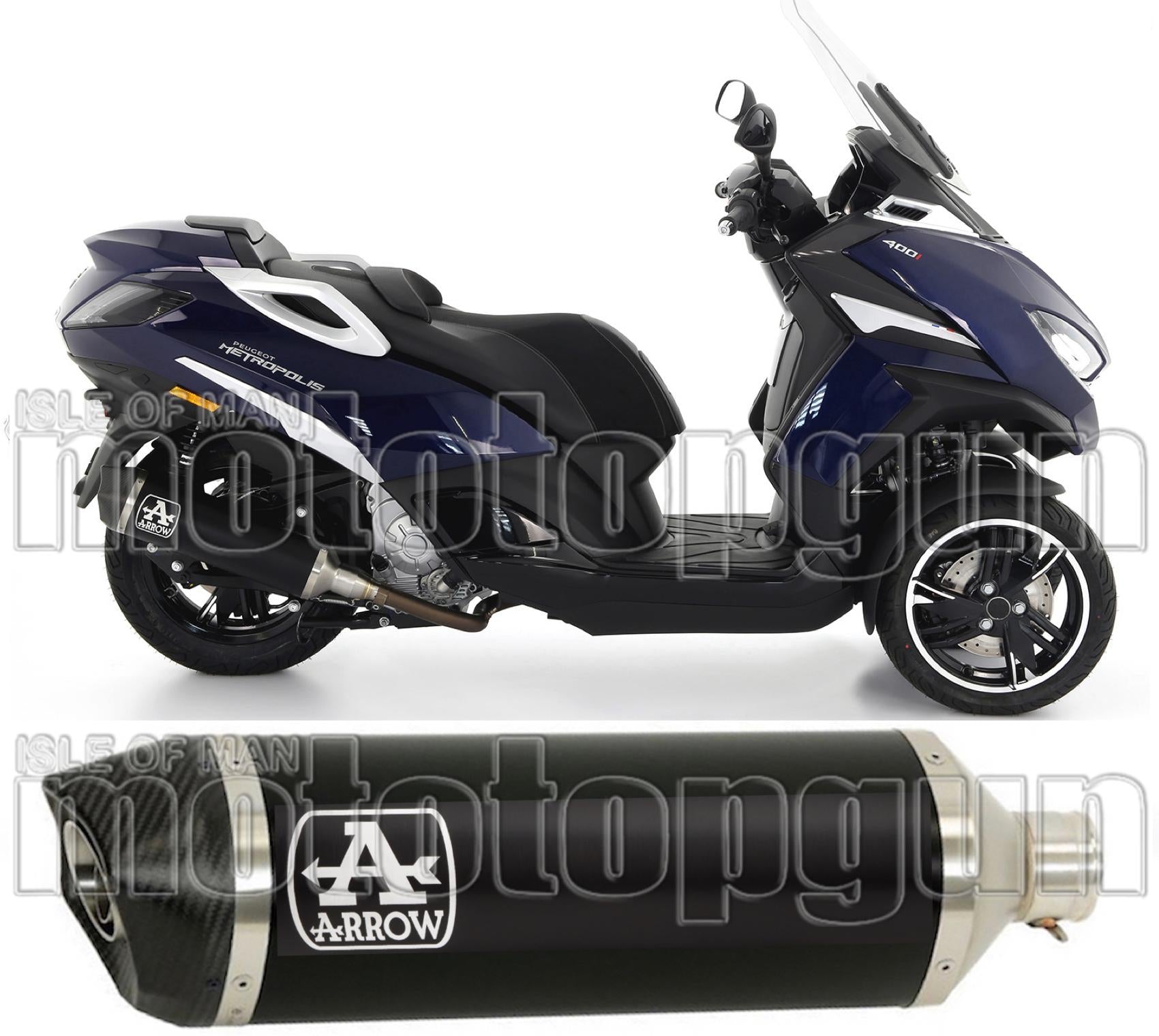 Catalytic Exhaust Tip With Sound Certification Urban Black Aluminium Carbon - Arrow Special Parts Compatible With Peugeot Metropolis 400 (2017-2021)