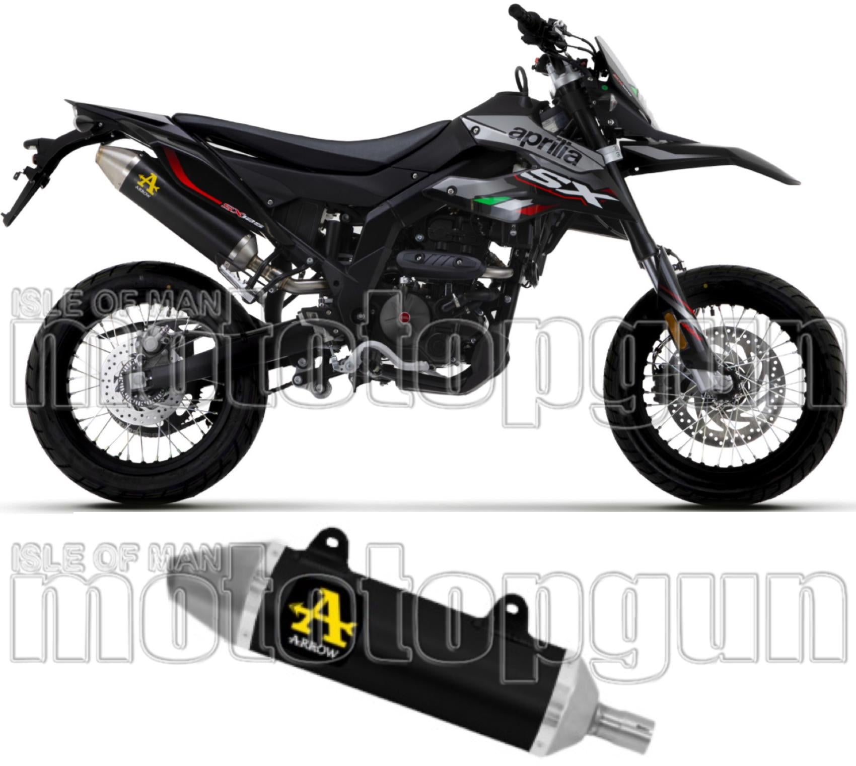 Exhaust Tip With Noise Certification Thunder Black Aluminium Stainless Steel - Arrow Special Parts Compatible With Aprilia Rx - Sx 125 (2021-2024)