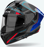 Casco Integrale Per Moto Airoh Matryx - Mxrk18 Composite Carbon Blu Rosso Lucido Rocket Taglia Xl