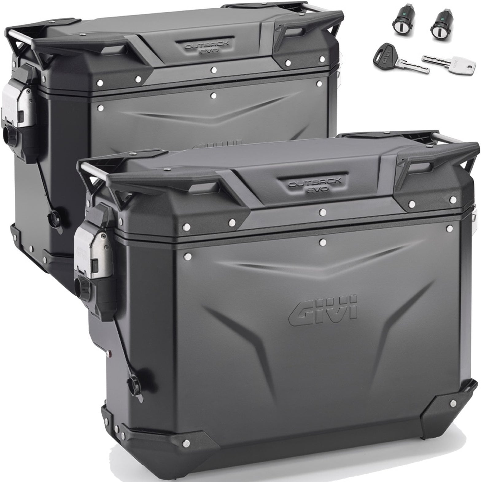 Monokey Cam-Side Trekker Outback Evo Smart Black Aluminium Side Cases + Locks - 70 Lt Trekker Outback Evo Smart Aluminium - Givi Compatible With Aprilia Tuareg 660 (2021-2024)