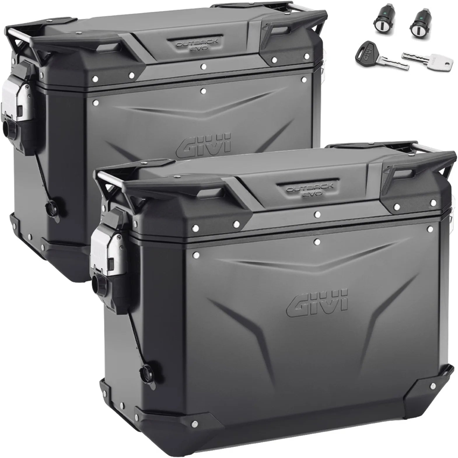 Valigie Laterali Monokey Cam-Side Trekker Outback Evo Smart Alluminio Nero + Serratura 74 Lt Trekker Outback Evo Smart Alluminio - Givi Compatibile Con Ktm 890 Adventure (2023-2025)