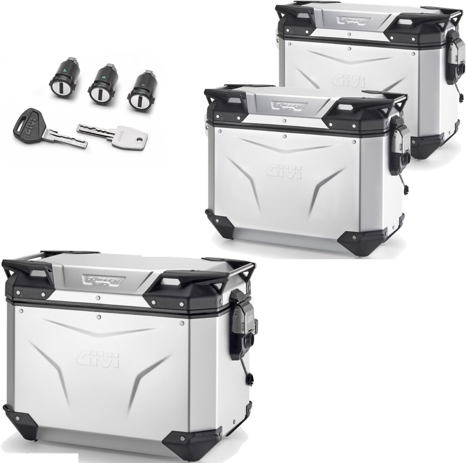 Trekker Outback Evo Smart Anodized Aluminium Top Case + Side Cases - 116 Lt Trekker Outback Evo Smart Anodized Aluminium - Givi Compatible With Triumph Tiger 660 Sport (2022-2024)