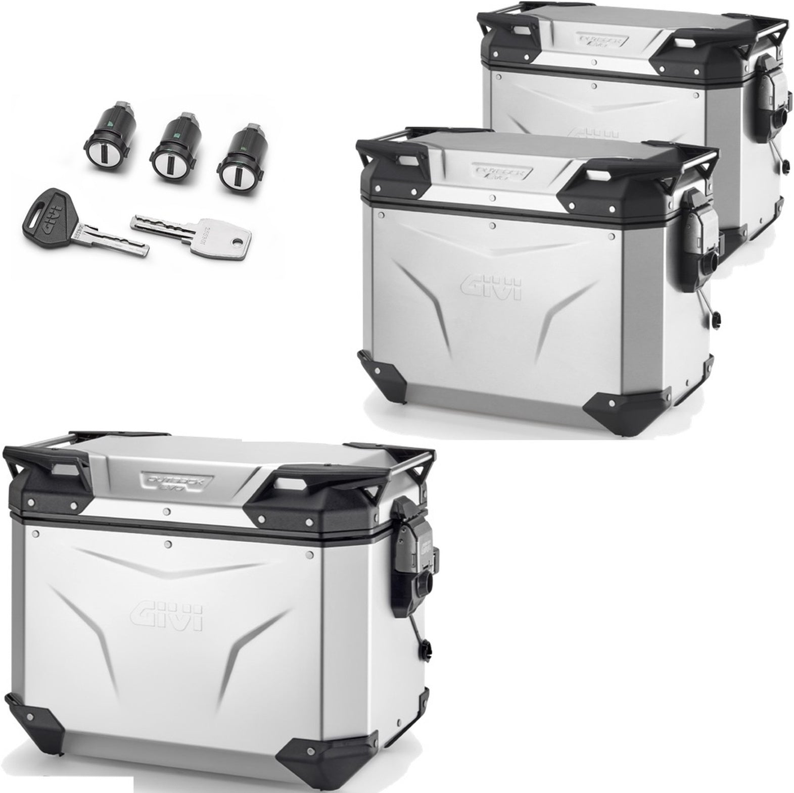 Trekker Outback Evo Smart Anodized Aluminium Top Case + Side Cases - 130 Lt Trekker Outback Evo Smart Anodized Aluminium - Givi Compatible With Triumph Tiger 660 Sport (2022-2024)
