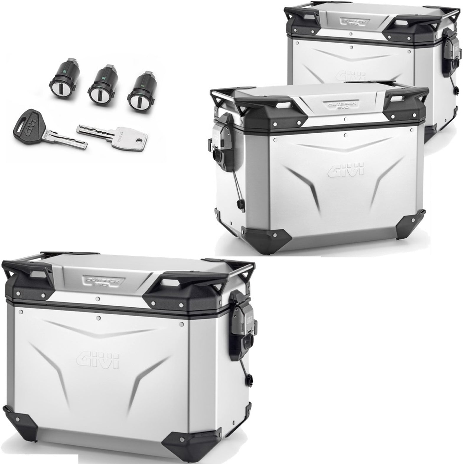 Trekker Outback Evo Smart Anodized Aluminium Top Case + Side Cases - 138 Lt Trekker Outback Evo Smart Anodized Aluminium - Givi Compatible With Triumph Tiger 660 Sport (2022-2024)