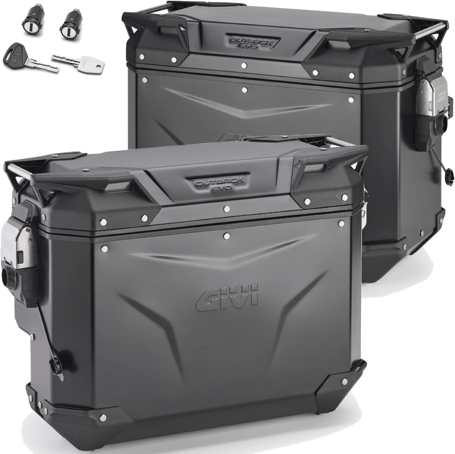 Valigie Laterali Monokey Cam-Side Trekker Outback Evo Smart Alluminio Nero + Serratura 77 Lt Trekker Outback Evo Smart Alluminio - Givi Compatibile Con Suzuki Dl 1000 V-Strom (2014-2016)