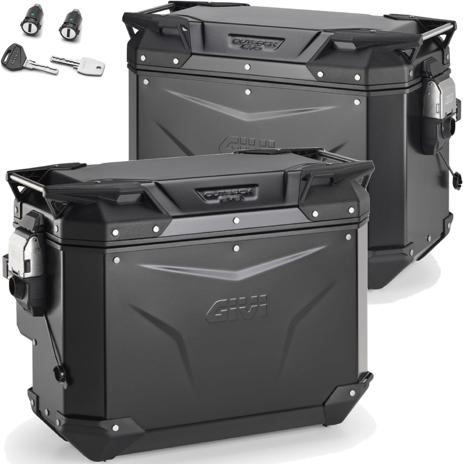 Monokey Cam-Side Trekker Outback Evo Smart Black Aluminium Side Cases + Locks - 84 Lt Trekker Outback Evo Smart Aluminium - Givi Compatible With Aprilia Tuareg 660 (2021-2024)