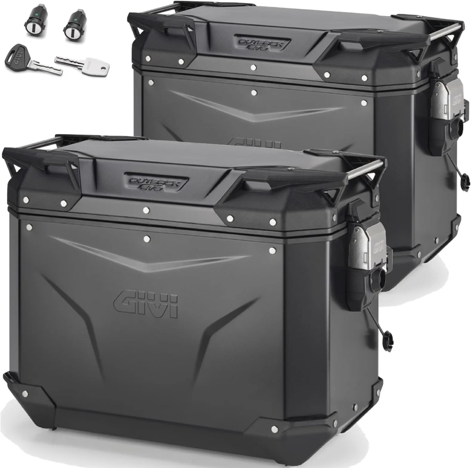 Valigie Laterali Monokey Cam-Side Trekker Outback Evo Smart Alluminio Nero + Serratura 88 Lt Trekker Outback Evo Smart Alluminio - Givi Compatibile Con Ktm 890 Adventure (2023-2025)