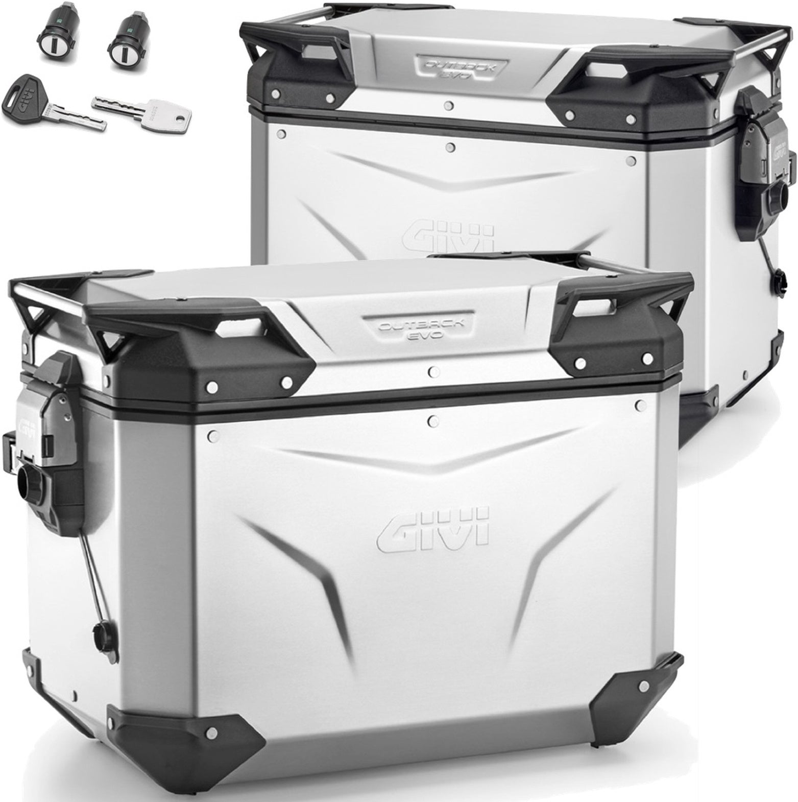 Monokey Cam-Side Trekker Outback Evo Smart Anodized Aluminium Side Cases + Locks - 96 Lt Trekker Outback Evo Smart Anodized Aluminium - Givi Compatible With Moto Guzzi V7 850 Stone (2021-2024)