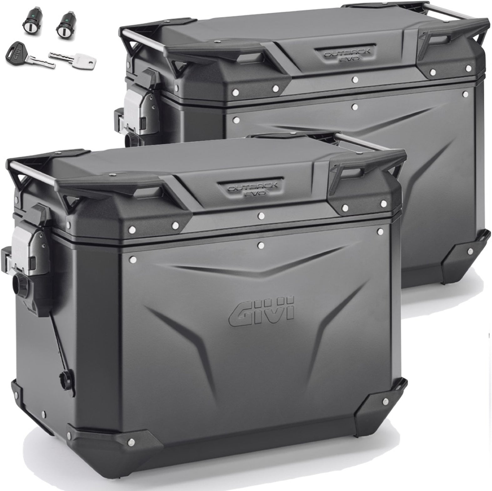 Valigie Laterali Monokey Cam-Side Trekker Outback Evo Smart Alluminio Nero + Serratura 96 Lt Trekker Outback Evo Smart Alluminio - Givi Compatibile Con Moto Guzzi V85 Tt (2019-2023)