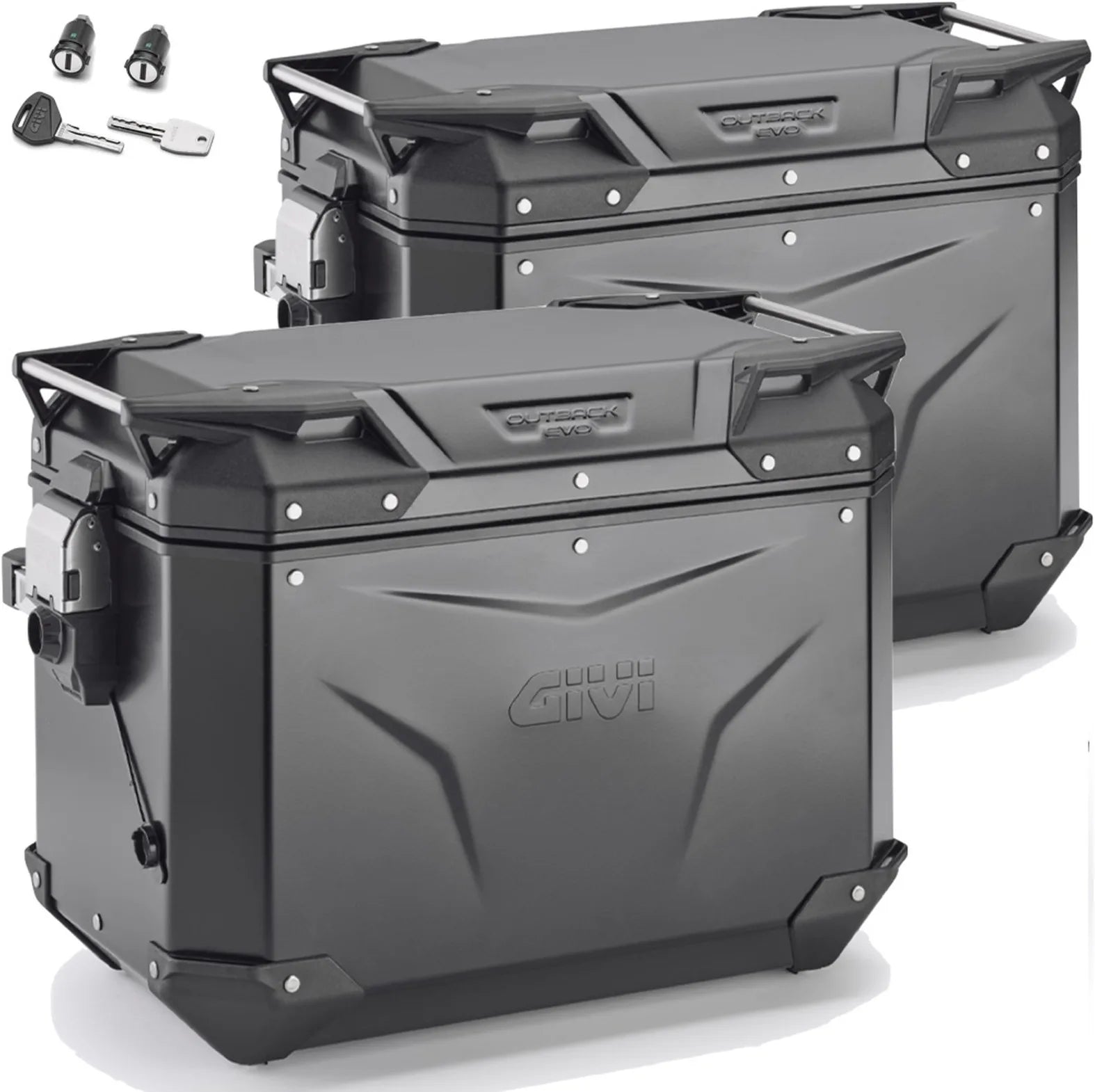 Valigie Laterali Monokey Cam-Side Trekker Outback Evo Smart Alluminio Nero + Serratura 96 Lt Trekker Outback Evo Smart Alluminio - Givi Compatibile Con Ktm 890 Adventure (2021-2022)