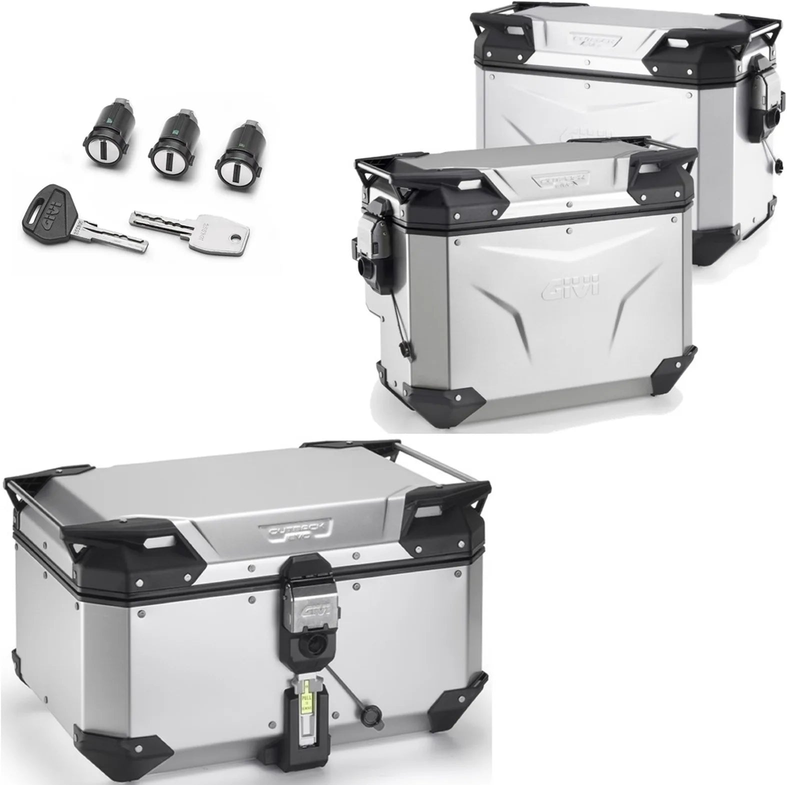 Bauletto + Valigie Laterali Trekker Outback Evo Smart Alluminio Anodizzato Dx Scantonata 142 Lt Trekker Outback Evo Smart Alluminio Anodizzato - Givi Compatibile Con Benelli Trk 702 X (2023-2024)