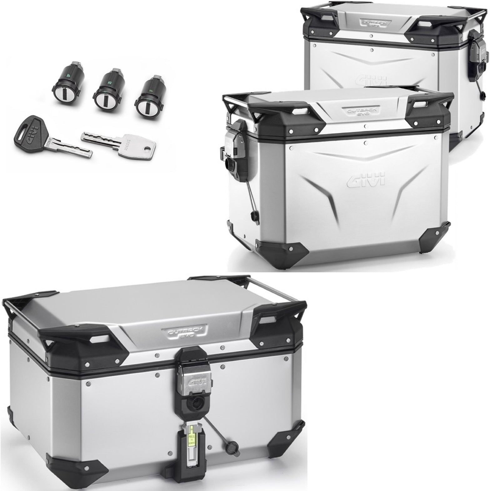 Trekker Outback Evo Smart Aluminium Top Case + Side Cases - 154 Lt Trekker Outback Evo Smart Aluminium - Givi Compatible With Triumph Tiger 660 Sport (2022-2024)